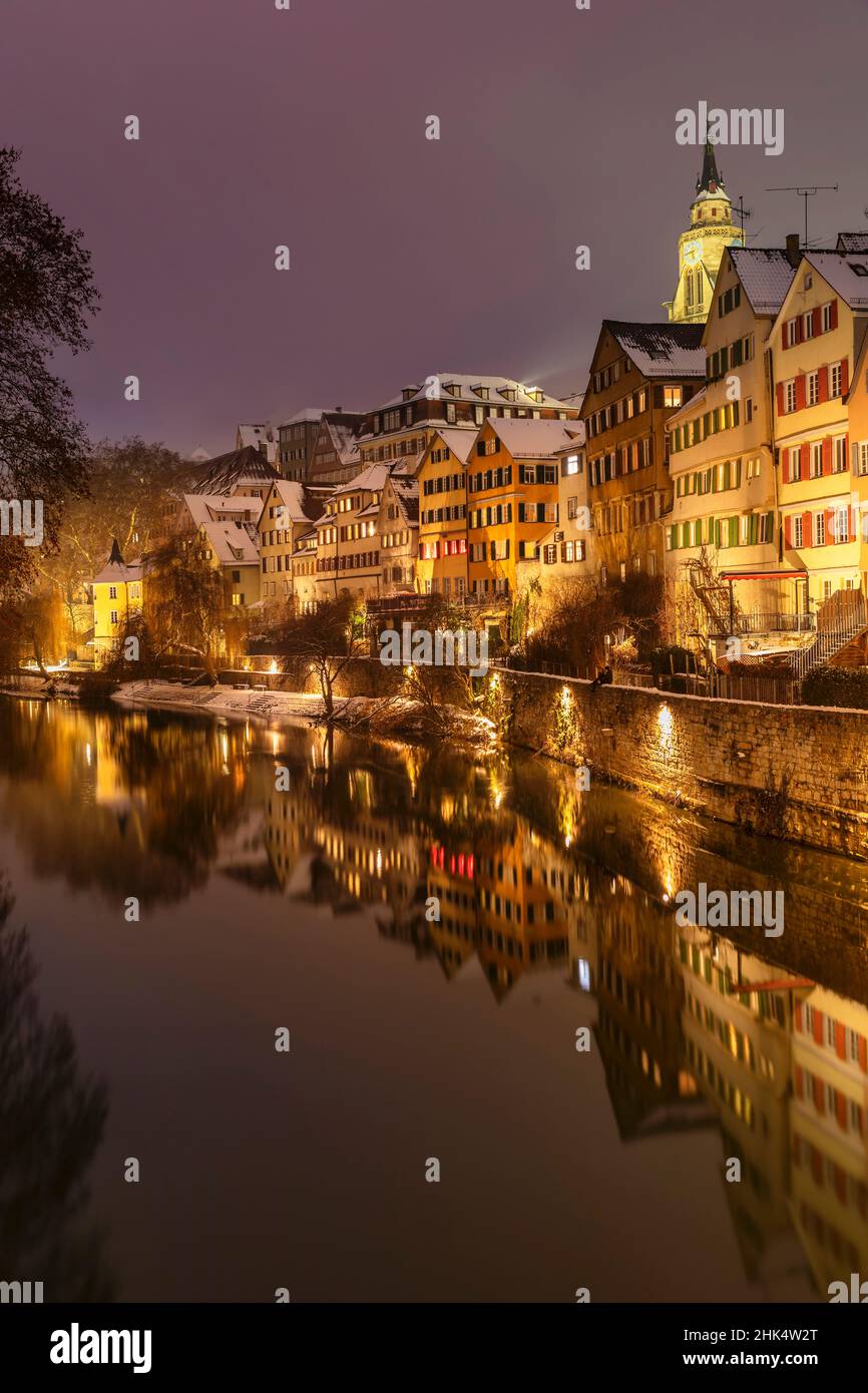 Old Town with Holderlinturm tower and Collegiate Church on Neckar River, Tubingen, Swabian Alps, Baden-Wurttemberg, Germany, Europe Stock Photo