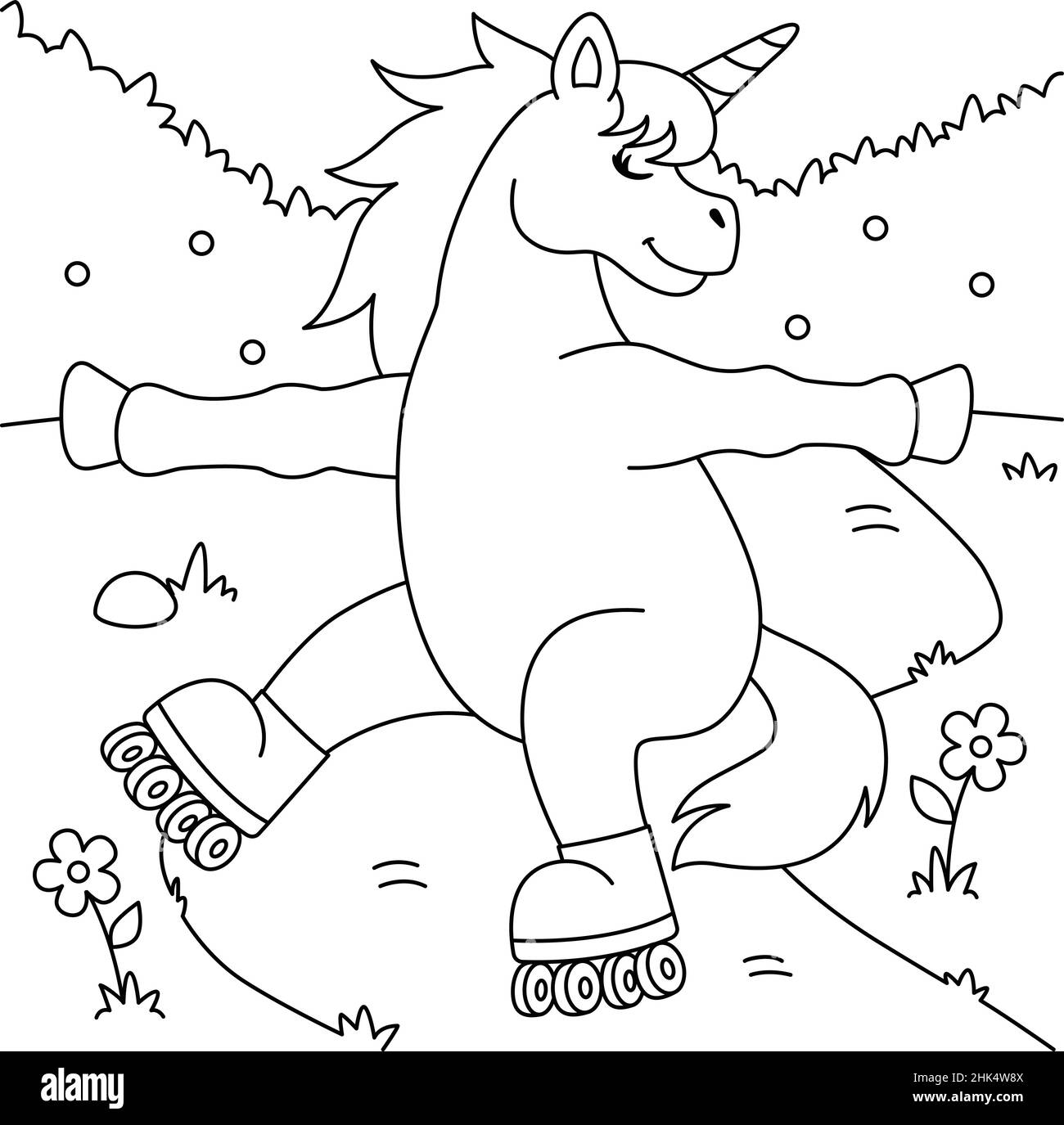 Unicorn Roller Skating Coloring Page for Kids Stock Vector Image & Art -  Alamy