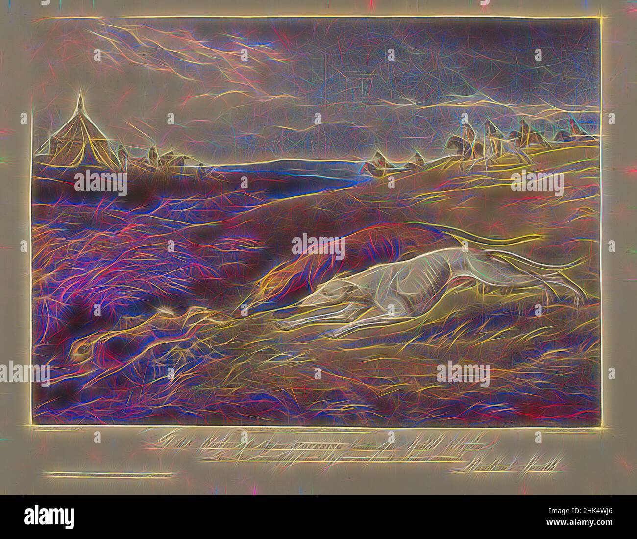 Inspired by Coursing, Engraving, Reimagined by Artotop. Classic art reinvented with a modern twist. Design of warm cheerful glowing of brightness and light ray radiance. Photography inspired by surrealism and futurism, embracing dynamic energy of modern technology, movement, speed and revolutionize culture Stock Photo