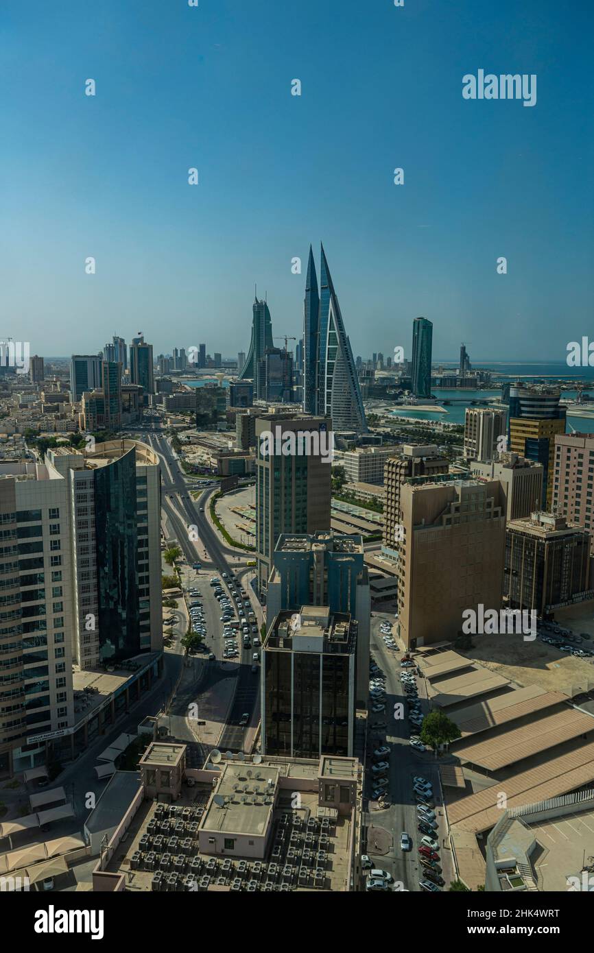 View over the high rise buildings and the United Tower, Manama, Kingdom of Bahrain, Middle East Stock Photo