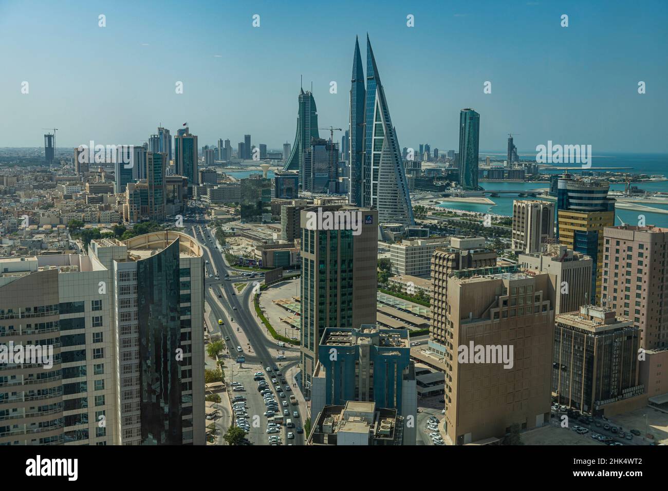 View over the high rise buildings and the United Tower, Manama, Kingdom of Bahrain, Middle East Stock Photo