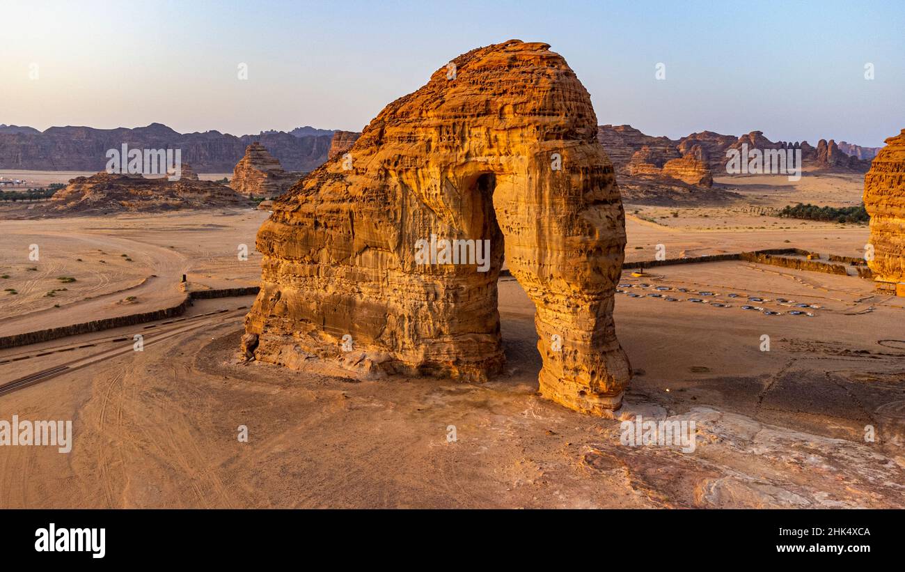 Aerial of the Elephant Rock, Al Ula, Kingdom of Saudi Arabia, Middle East Stock Photo