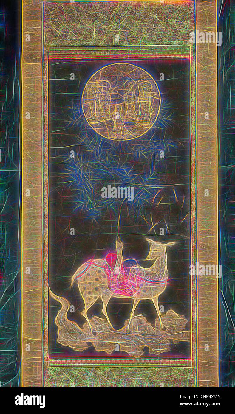 Inspired by Deer Mandara, Hanging scroll, ink, color and gold on silk, Japan, early 17th century, Momoyama Period, Image: 34 5/8 x 15 3/8 in., 88 x 39 cm, deer mandara, ink, scroll, silk, Reimagined by Artotop. Classic art reinvented with a modern twist. Design of warm cheerful glowing of brightness and light ray radiance. Photography inspired by surrealism and futurism, embracing dynamic energy of modern technology, movement, speed and revolutionize culture Stock Photo