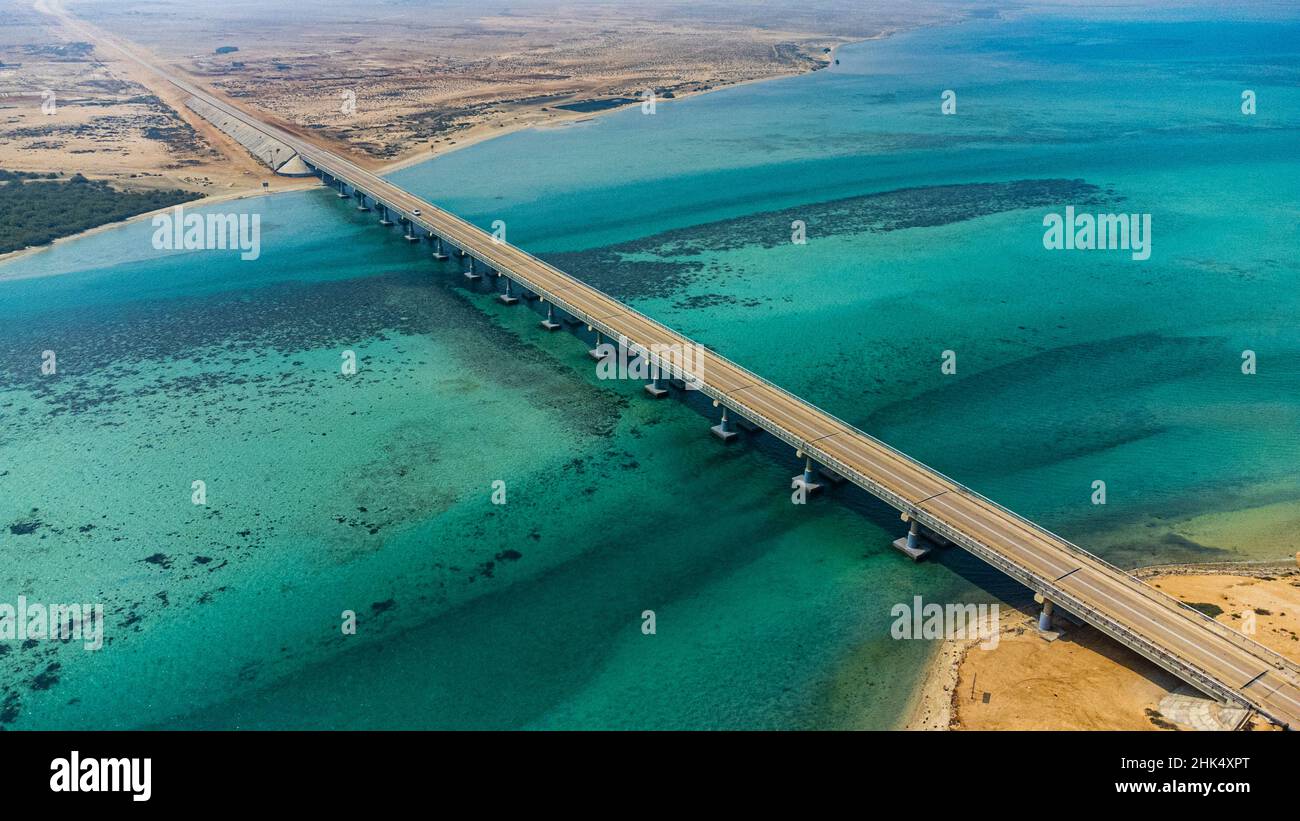 Aerial of the bridge linking the Farasan islands, Kingdom of Saudi Arabia, Middle East Stock Photo