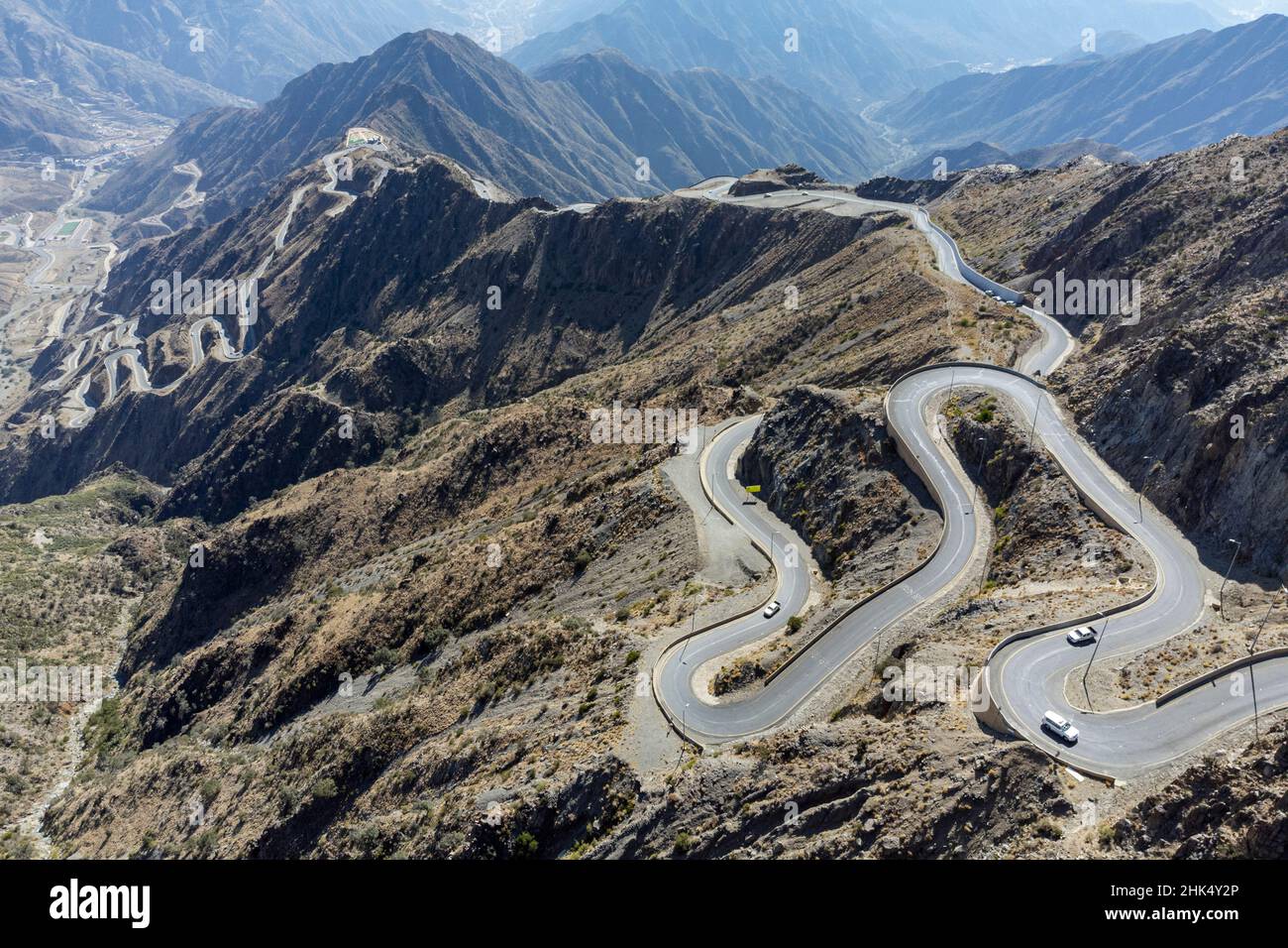 Zigzag Abha mountain road, Kingdom of Saudi Arabia, Middle East Stock Photo
