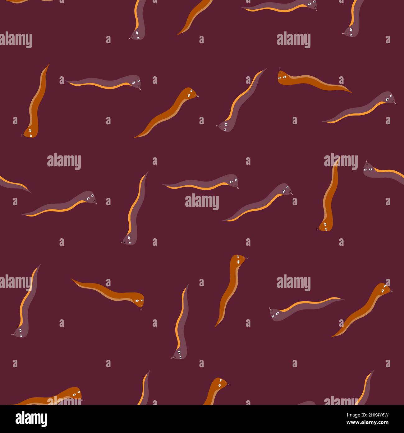 Random Worm Doodle seamless pattern woth random worms ornament. Maroon background ...
