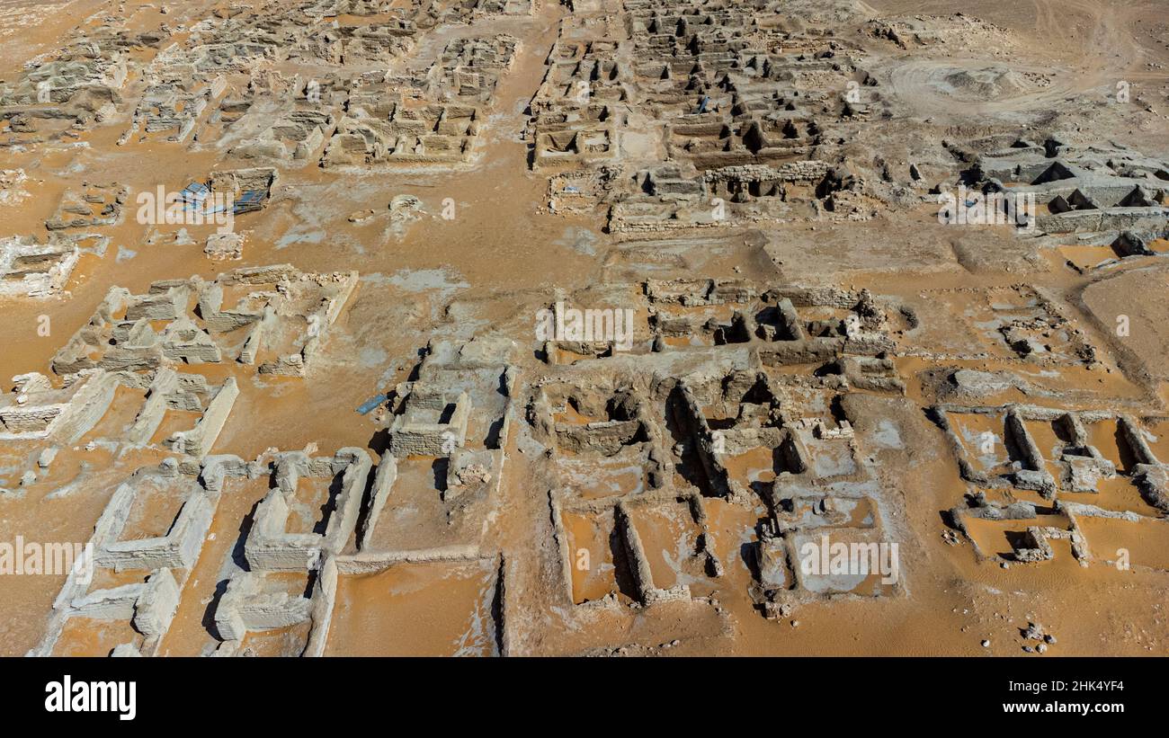 Aerial of Qaryat al-Faw capital of the first Kindah kingdom, Kingdom of Saudi Arabia, Middle East Stock Photo