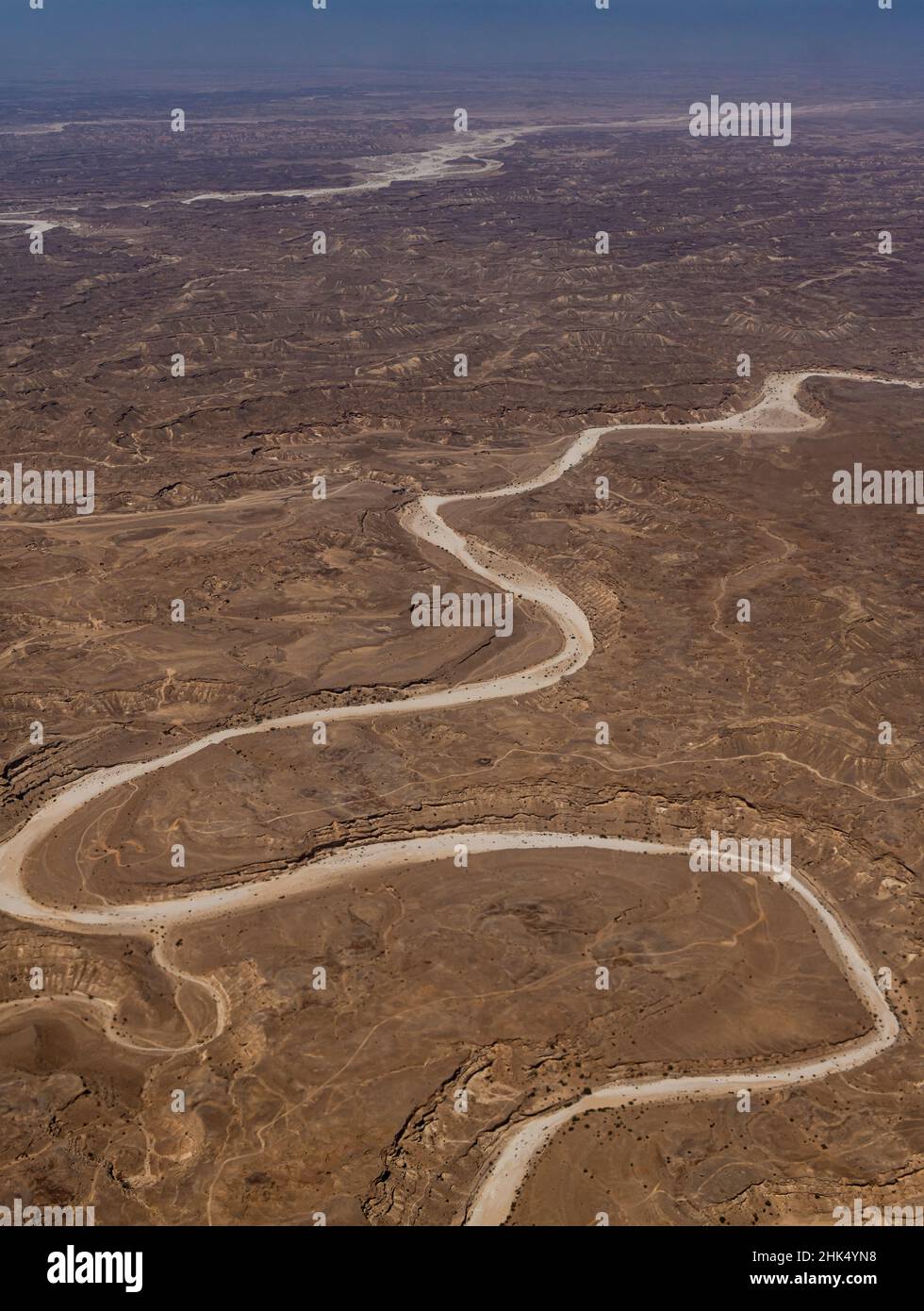 Aerial of dry canyons in the south of Rub al Khali, Salalah, Oman, Middle East Stock Photo