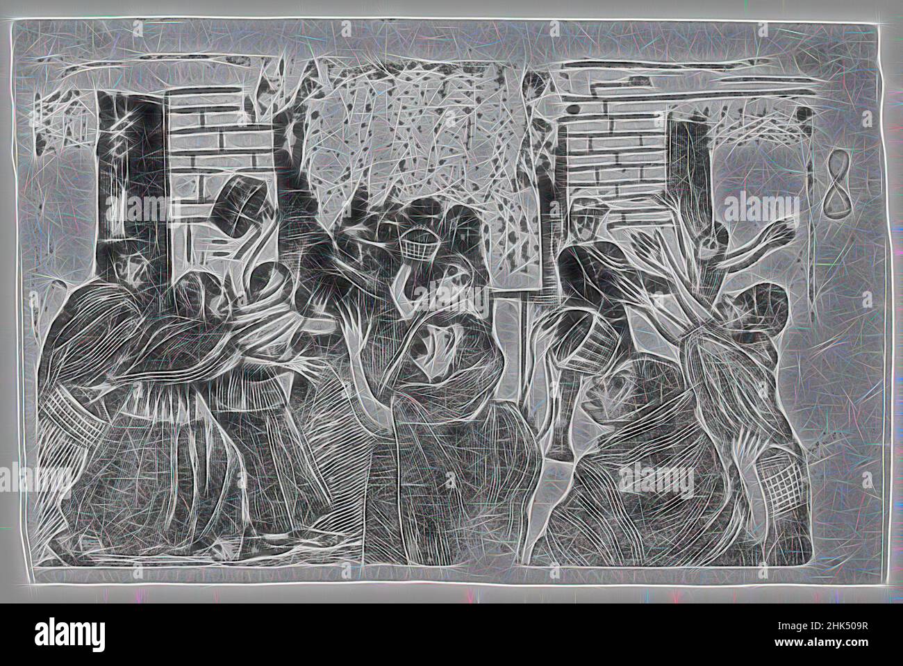 Inspired by Untitled, Women in Uprising, Jose Guadelupe Posada, Mexican, 1852-1913, Relief engraving on type metal, 3 1/2 x 5 1/4 in., 8.9 x 13.3 cm, Reimagined by Artotop. Classic art reinvented with a modern twist. Design of warm cheerful glowing of brightness and light ray radiance. Photography inspired by surrealism and futurism, embracing dynamic energy of modern technology, movement, speed and revolutionize culture Stock Photo