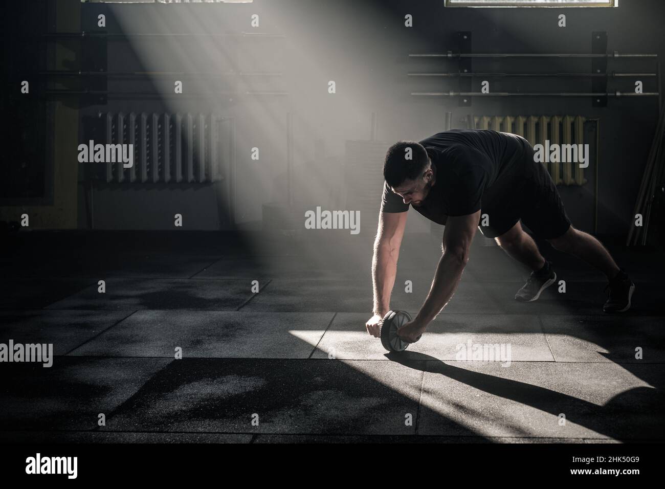 Focused Male Train Arms Muscles in Gym Club Stock Photo Alamy
