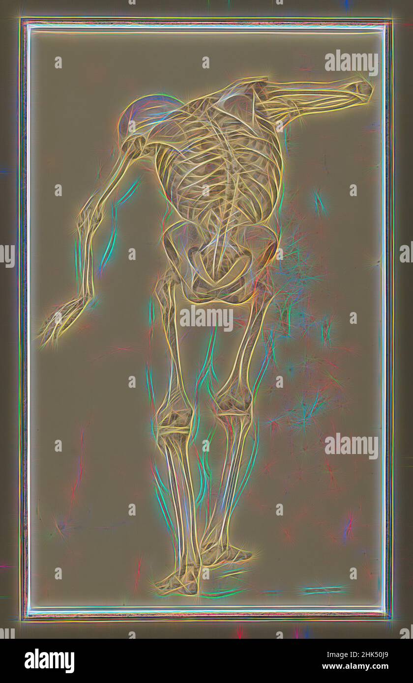 Inspired by Skeleton Study, Daniel Huntington, American, 1816-1906, Black and red crayon and white chalk on beige, medium-weight, slightly textured wove paper, ca. 1848, Sheet: 20 3/16 x 10 3/8 in., 51.3 x 26.4 cm, American, anatomy, bones, contrapposto, crayon, drawing, fine lines, pelvic bone, rib, Reimagined by Artotop. Classic art reinvented with a modern twist. Design of warm cheerful glowing of brightness and light ray radiance. Photography inspired by surrealism and futurism, embracing dynamic energy of modern technology, movement, speed and revolutionize culture Stock Photo