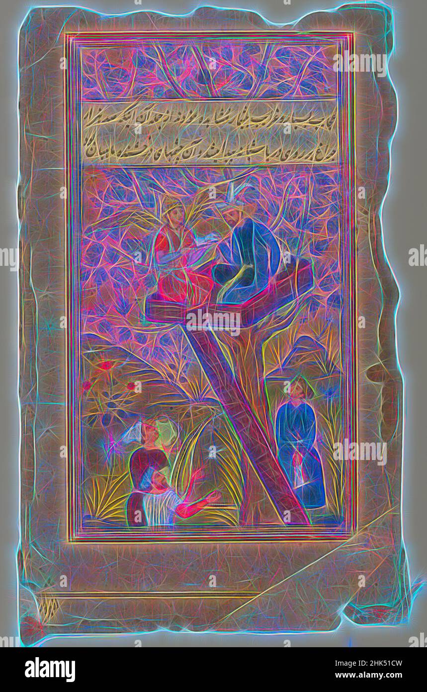 Inspired by Mughal Miniature Painting, Watercolor on paper, India, ca. 1600, Mughal, Reign of Akbar, 5 1/2 x 3 in., 14 x 7.6 cm, Reimagined by Artotop. Classic art reinvented with a modern twist. Design of warm cheerful glowing of brightness and light ray radiance. Photography inspired by surrealism and futurism, embracing dynamic energy of modern technology, movement, speed and revolutionize culture Stock Photo