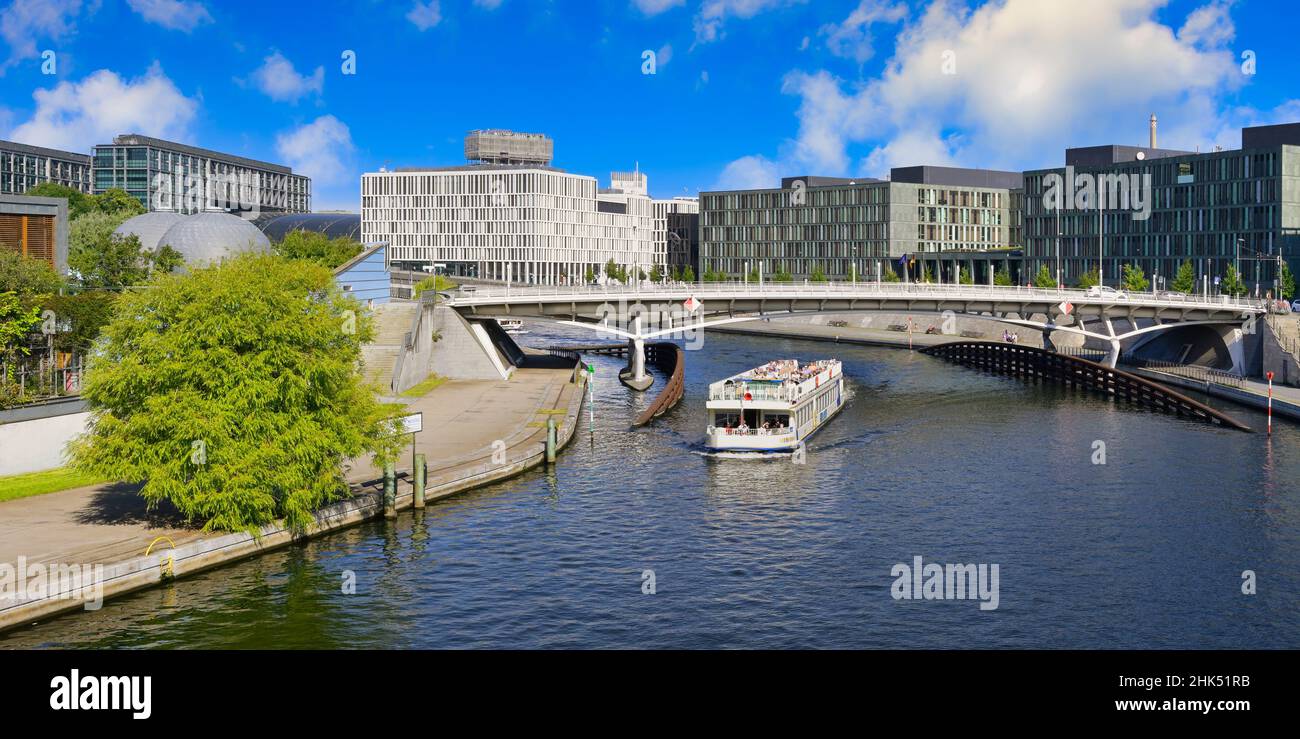 Business buildings along the Spree River, Government district in Berlin Mitte, Berlin, Germany, Europe Stock Photo