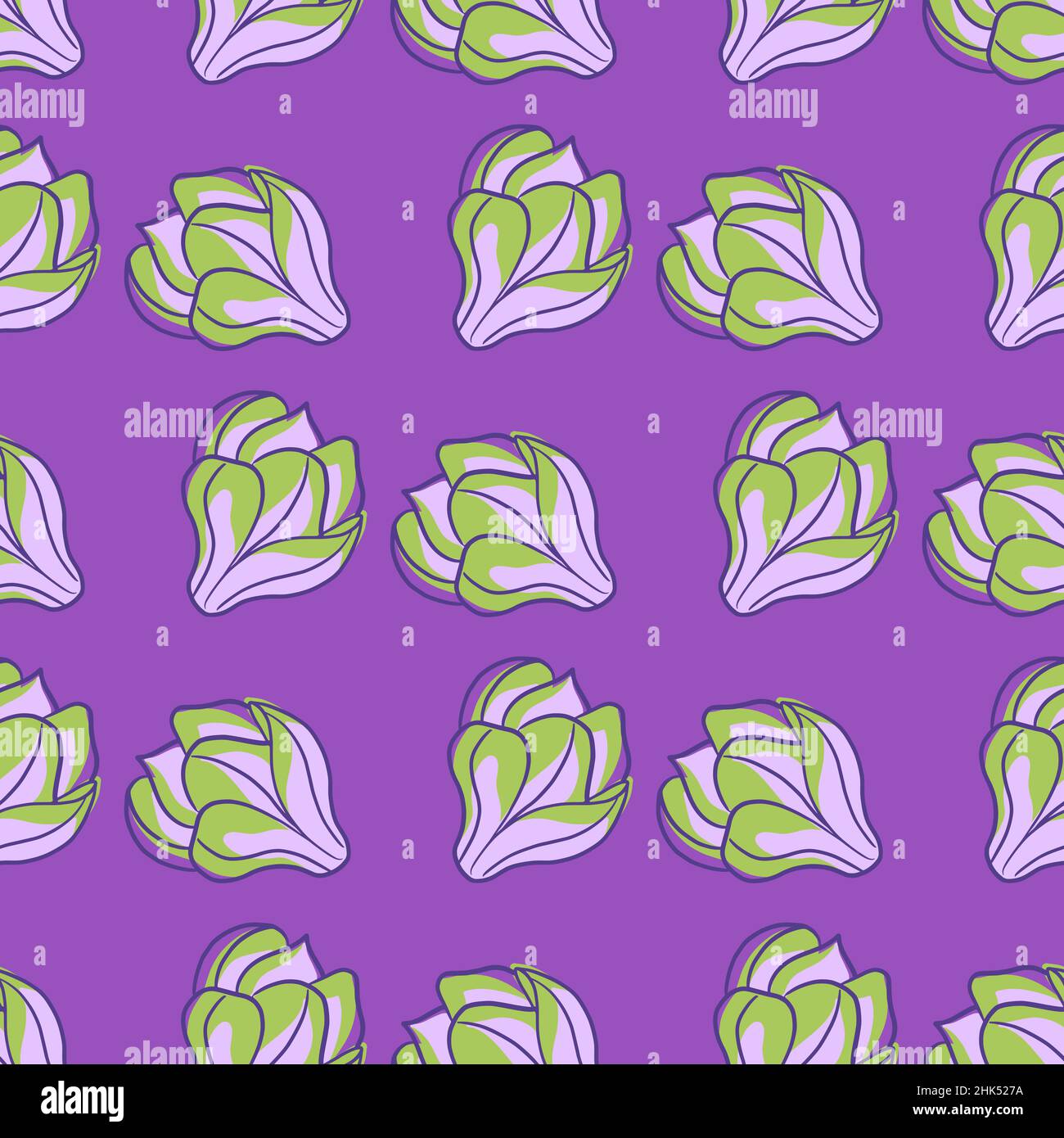 Abstract botany seamless pattern with magnolia ornament. Purple pastel ...