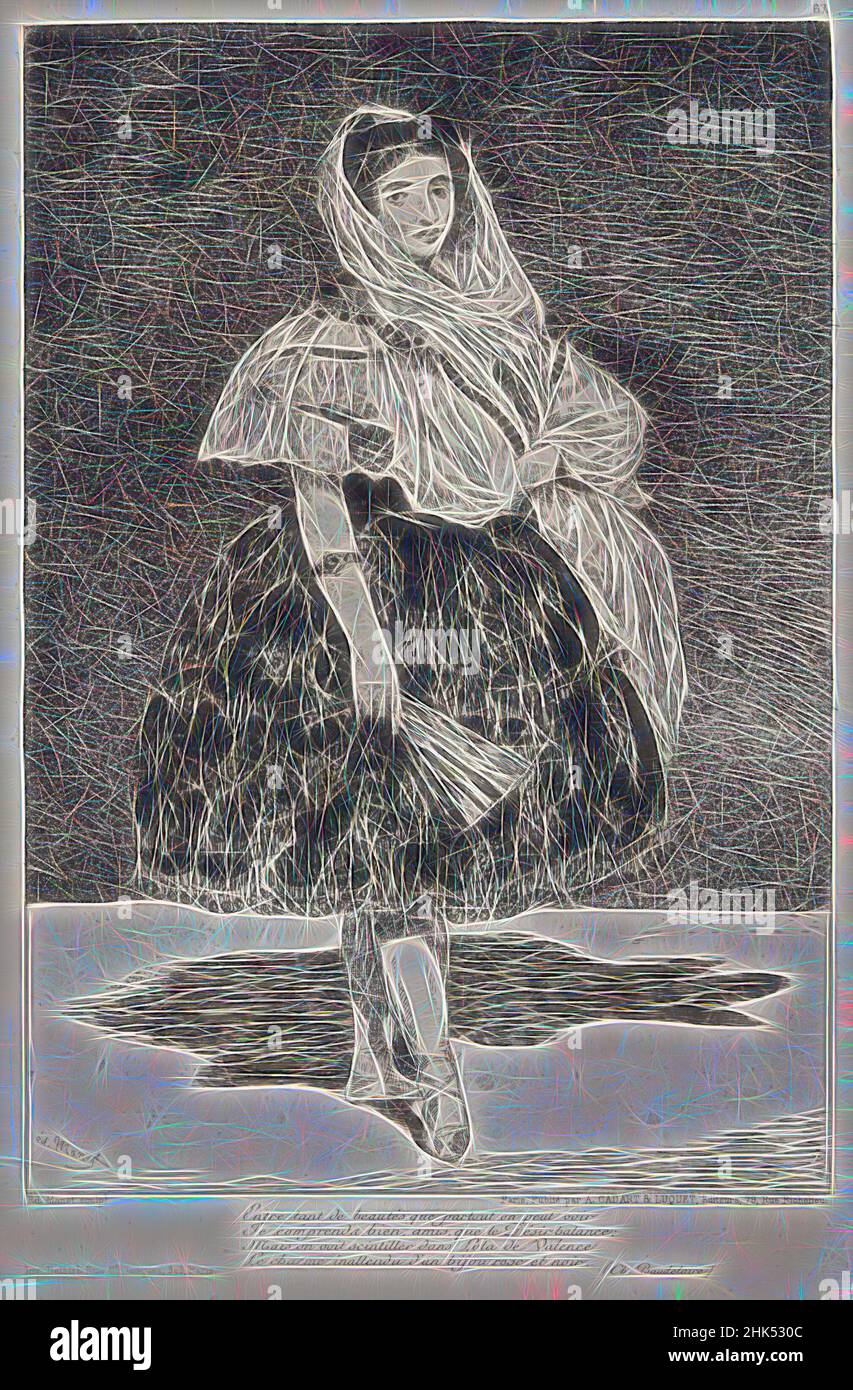 Inspired by Lola de Valence, Édouard Manet, French, 1832-1883, Etching and aquatint on paper, France, 1862-1863, Sheet: 21 x 14 3/8 in., 53.3 x 36.5 cm, Reimagined by Artotop. Classic art reinvented with a modern twist. Design of warm cheerful glowing of brightness and light ray radiance. Photography inspired by surrealism and futurism, embracing dynamic energy of modern technology, movement, speed and revolutionize culture Stock Photo