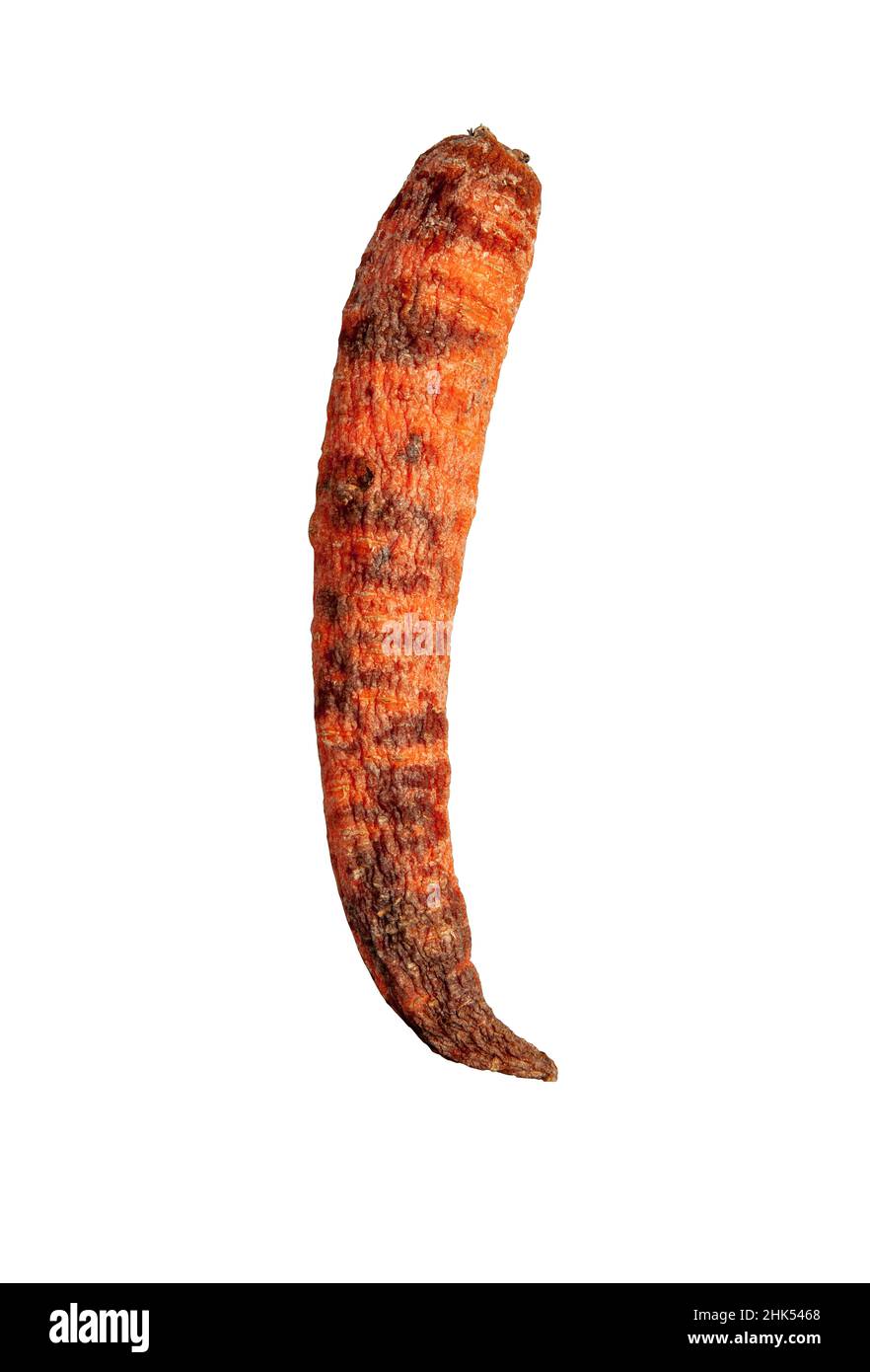 View of rotten carrots on a white background Stock Photo