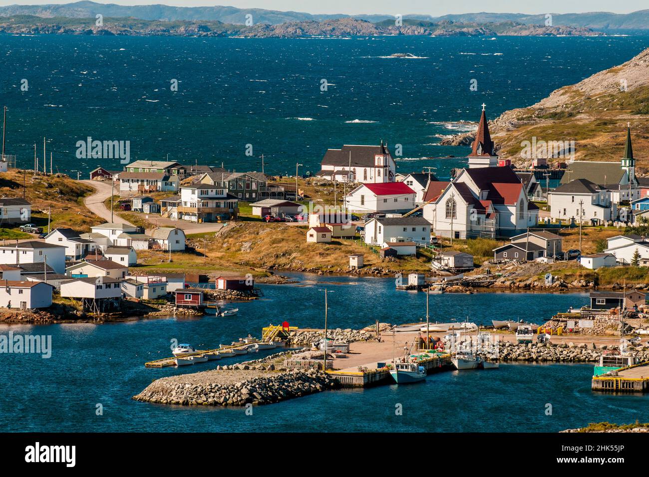 Tilting village, Fogo Island, Newfoundland, Canada, North America Stock Photo