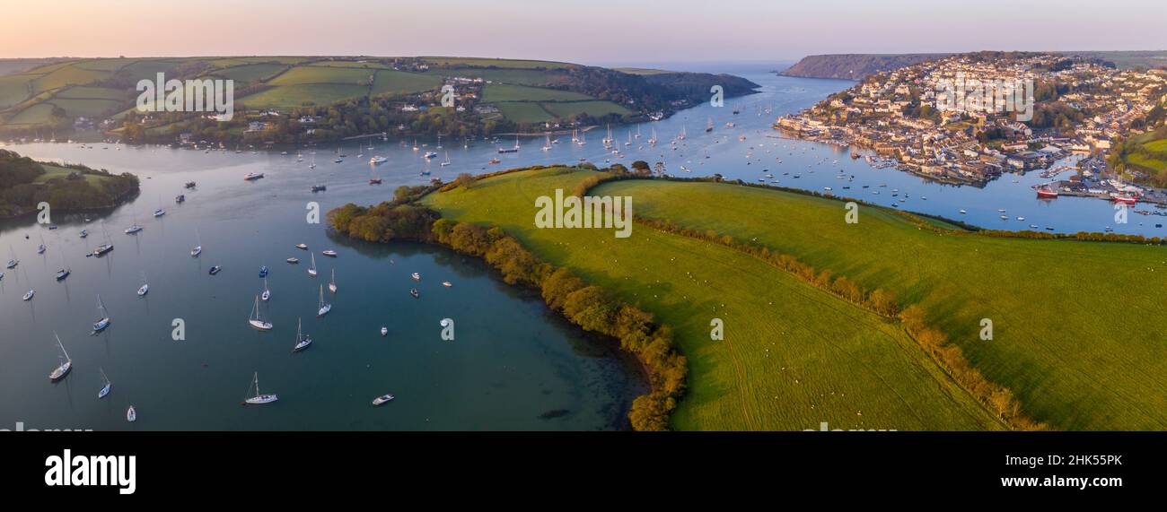 Aerial vista of Salcombe and the Kingsbridge Estuary, South Hams, Devon, England, United Kingdom, Europe Stock Photo