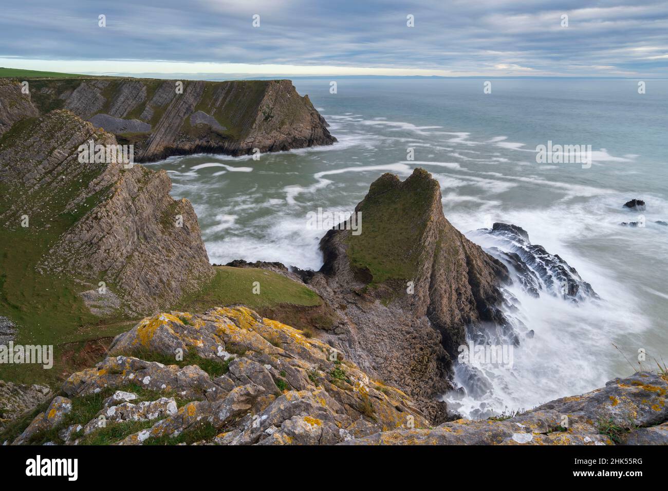 Dramatic cliffs on the Gower Peninsula coast in autumn, Wales, United Kingdom, Europe Stock Photo