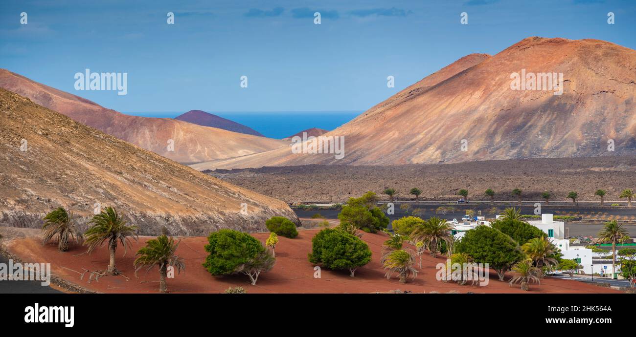 View of landscape and Atlantic Sea from Yaisa, Yaisa, Lanzarote, Canary Islands, Spain, Atlantic, Europe Stock Photo