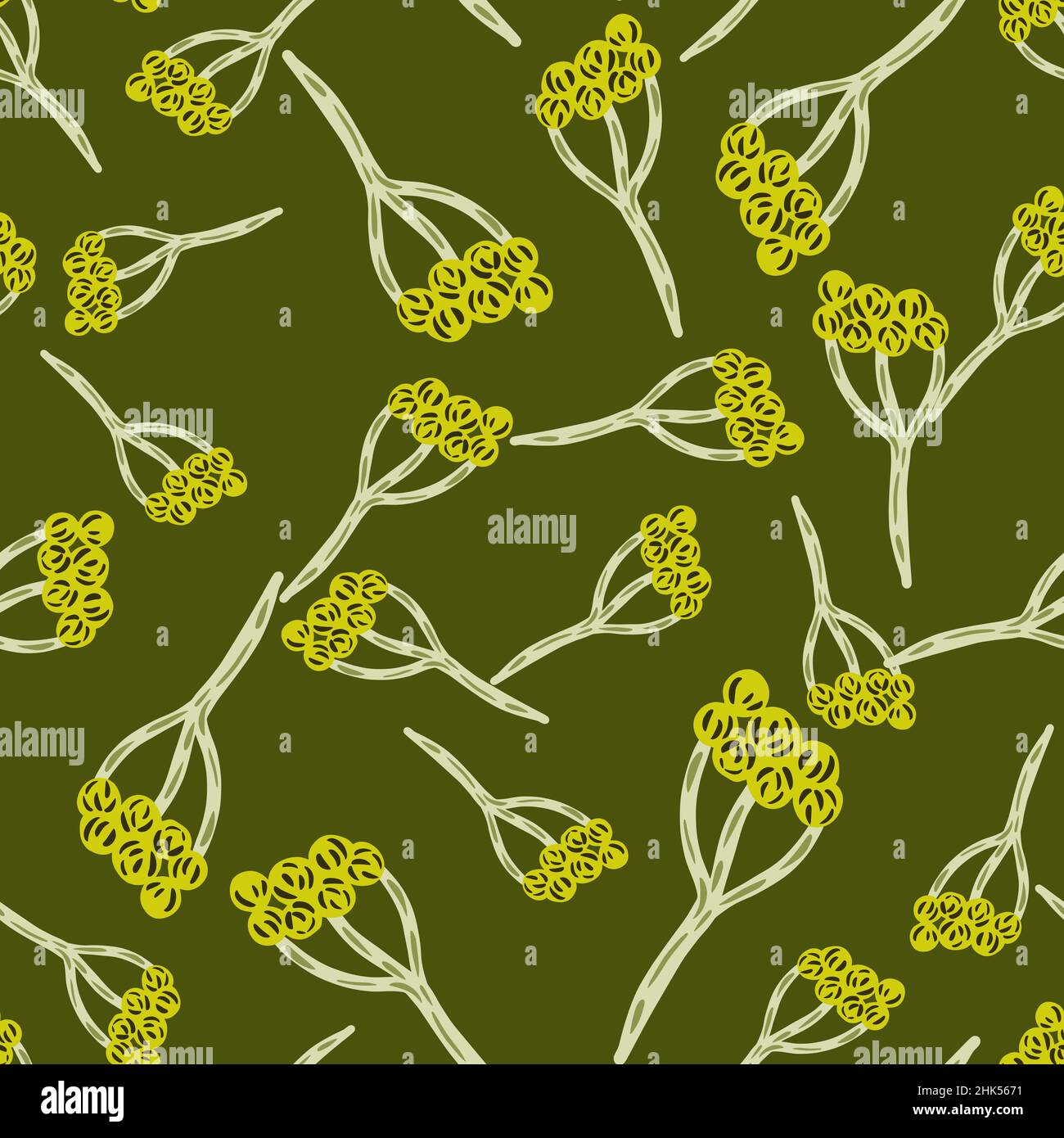 Organic floral seamless pattern with random yarrow elements. Green ...