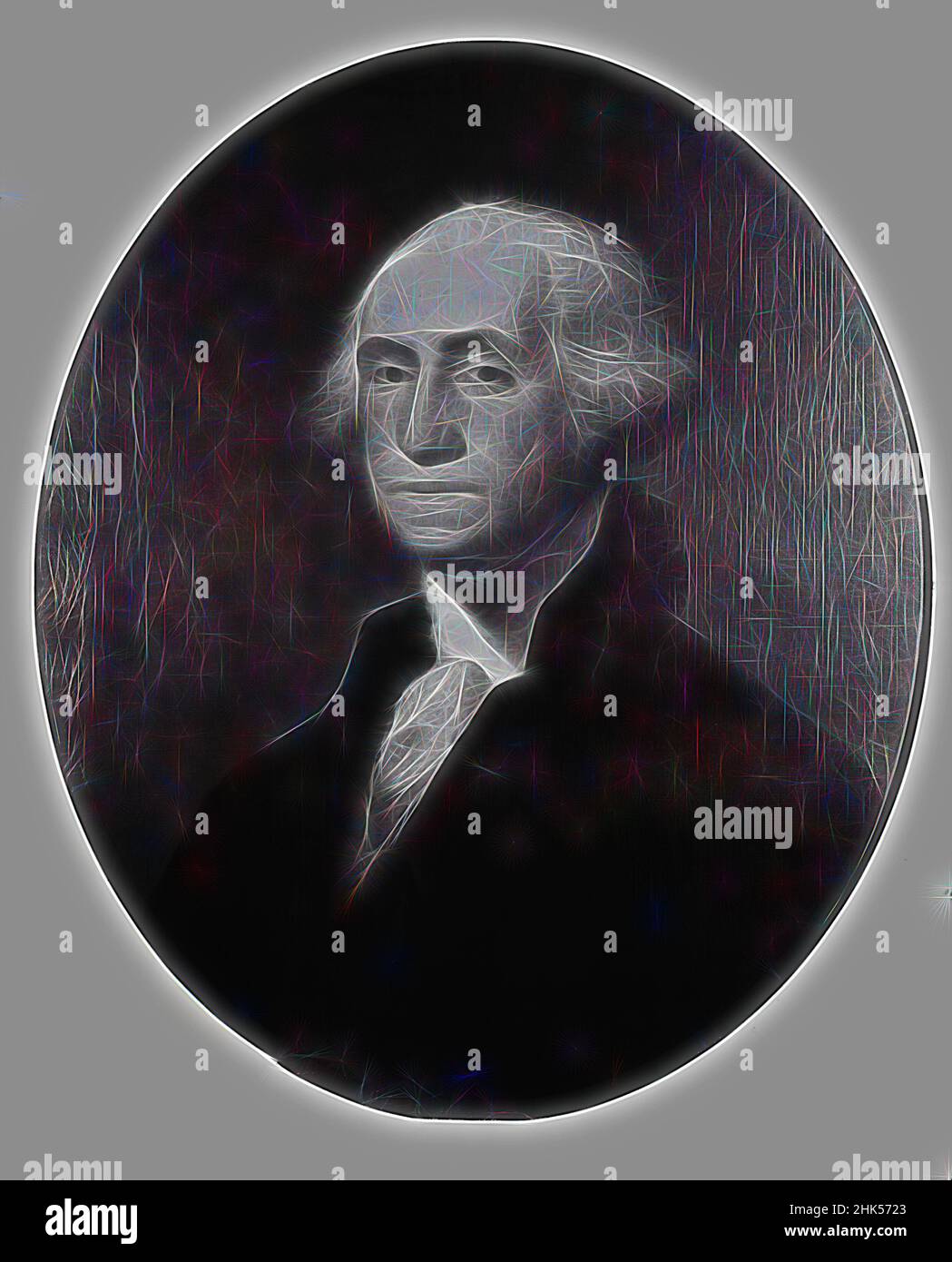 Inspired by George Washington, after Gilbert Stuart, James Frothingham, American, 1786-1864, Oil on canvas, ca. 1860, 30 1/8 x 25 3/16 in., 76.5 x 64 cm, painting, Reimagined by Artotop. Classic art reinvented with a modern twist. Design of warm cheerful glowing of brightness and light ray radiance. Photography inspired by surrealism and futurism, embracing dynamic energy of modern technology, movement, speed and revolutionize culture Stock Photo