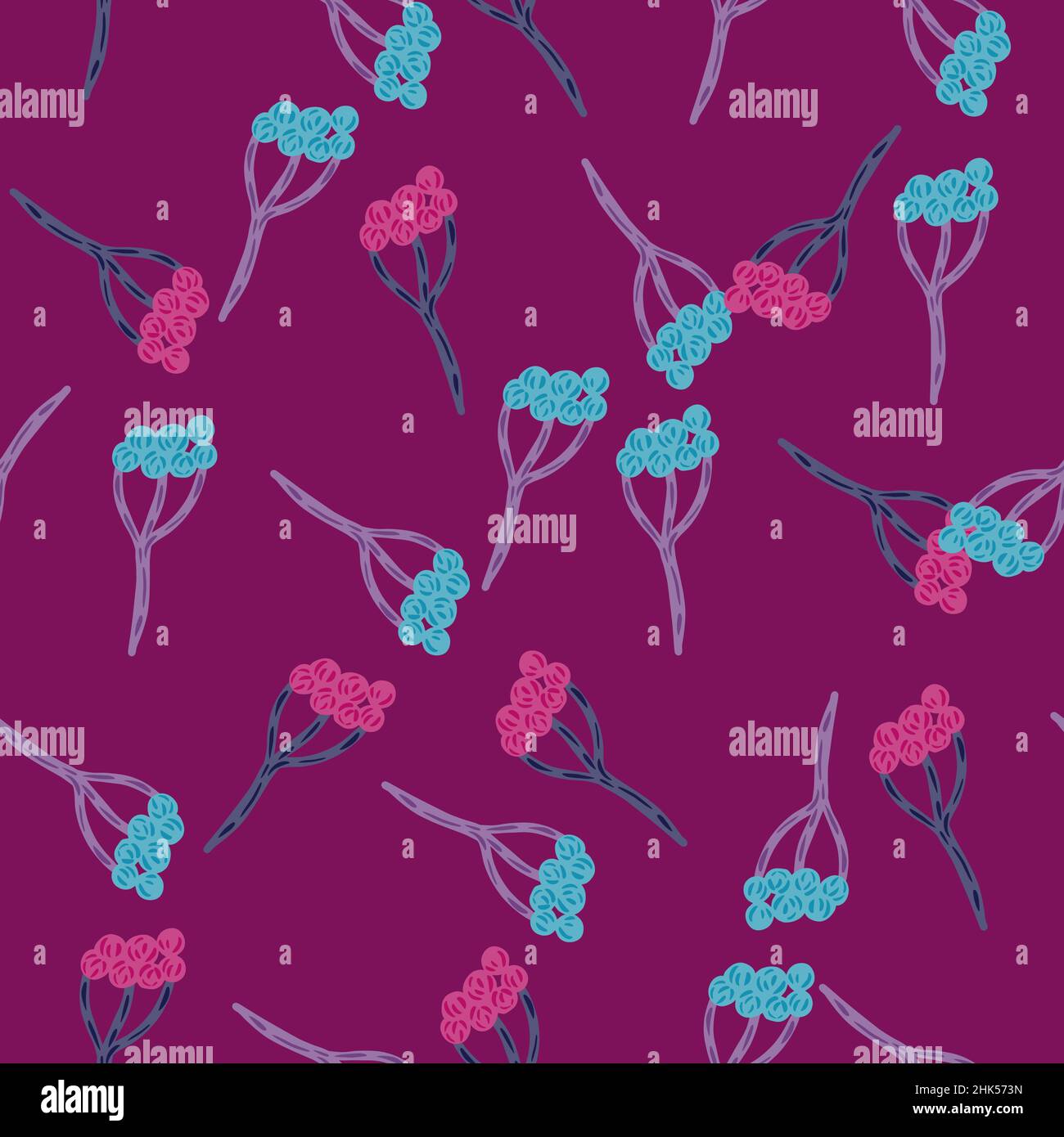 Hand drawn nature seamless pattern with abstract pink and blue random ...