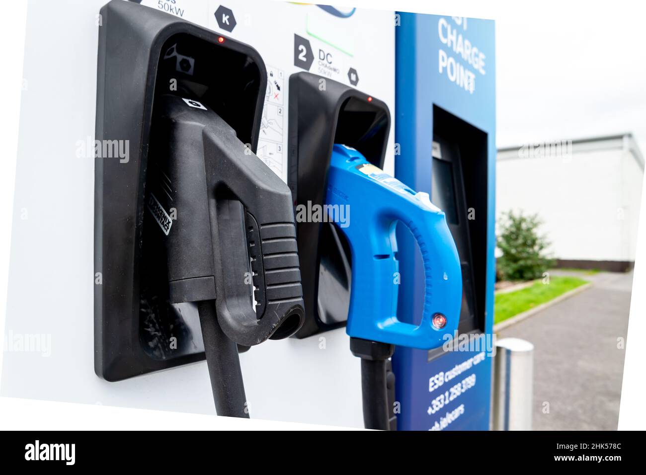 KILLYBEGS, IRELAND - OCTOBER 13 2021 :The fast charge point is located in the middle of the town. Stock Photo