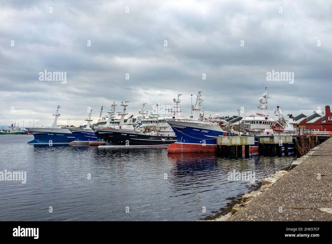 KILLYBEGS, IRELAND - OCTOBER 13 2021 : Fishing vessels moored at the harbour. Stock Photo