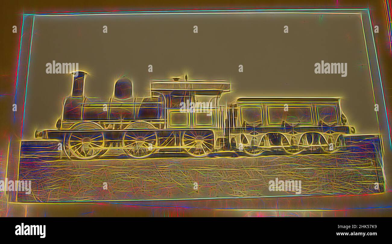 Inspired by Untitled, Dubs, Albumen silver photograph, ca. 1870s, 8 1/2 x 15 1/2in., 21.6 x 39.4cm, 19thC, locomotive, steam engine, train, Reimagined by Artotop. Classic art reinvented with a modern twist. Design of warm cheerful glowing of brightness and light ray radiance. Photography inspired by surrealism and futurism, embracing dynamic energy of modern technology, movement, speed and revolutionize culture Stock Photo