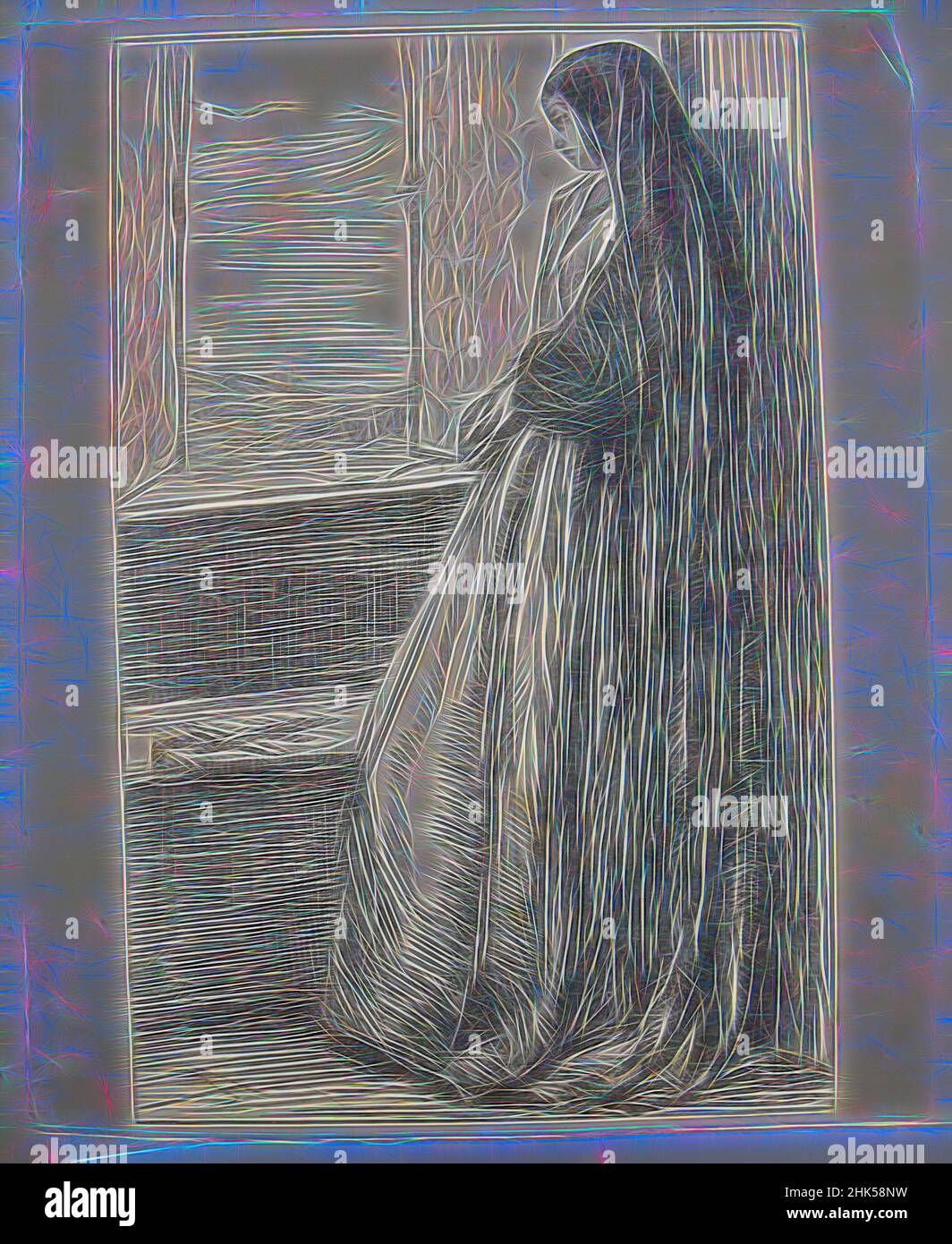 Inspired by Count Burckhardt, James Abbott McNeill Whistler, American, 1834-1903, Wood engraving on Japan paper, n.d., Sheet: 6 7/16 x 5 1/8 in., 16.4 x 13 cm, Reimagined by Artotop. Classic art reinvented with a modern twist. Design of warm cheerful glowing of brightness and light ray radiance. Photography inspired by surrealism and futurism, embracing dynamic energy of modern technology, movement, speed and revolutionize culture Stock Photo