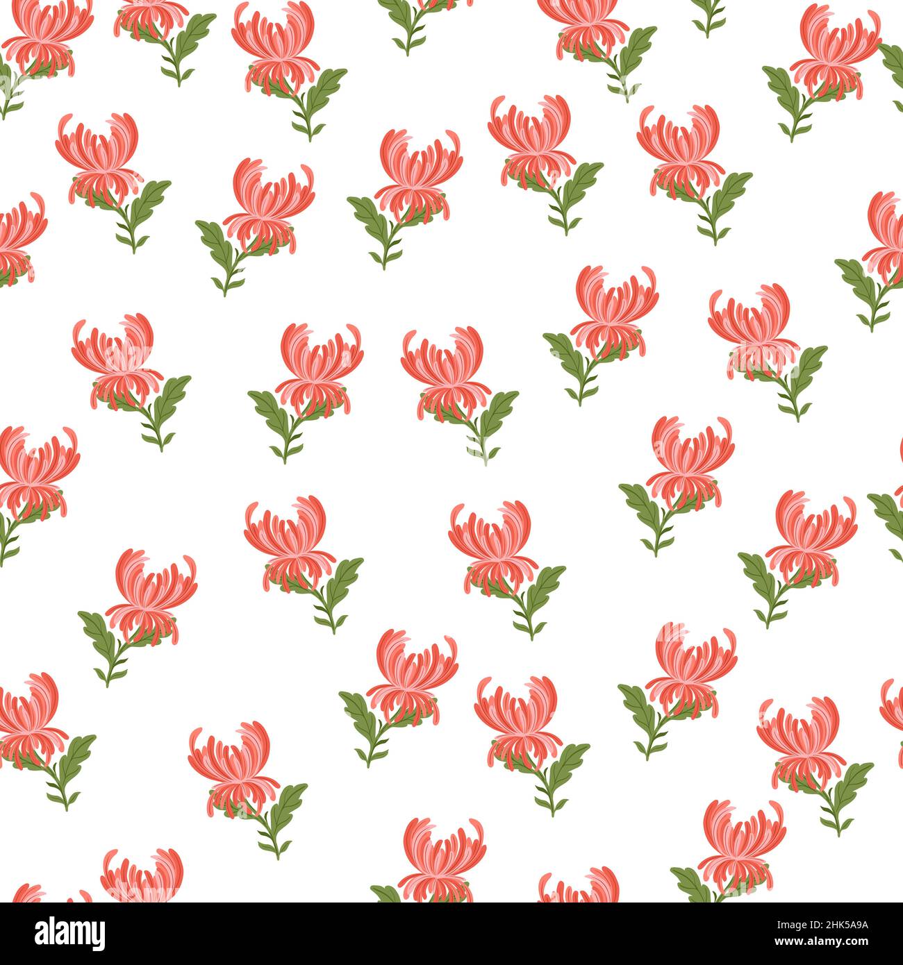 Seamless doodle pattern with pink chrysanthemum flowers print. Simple ...