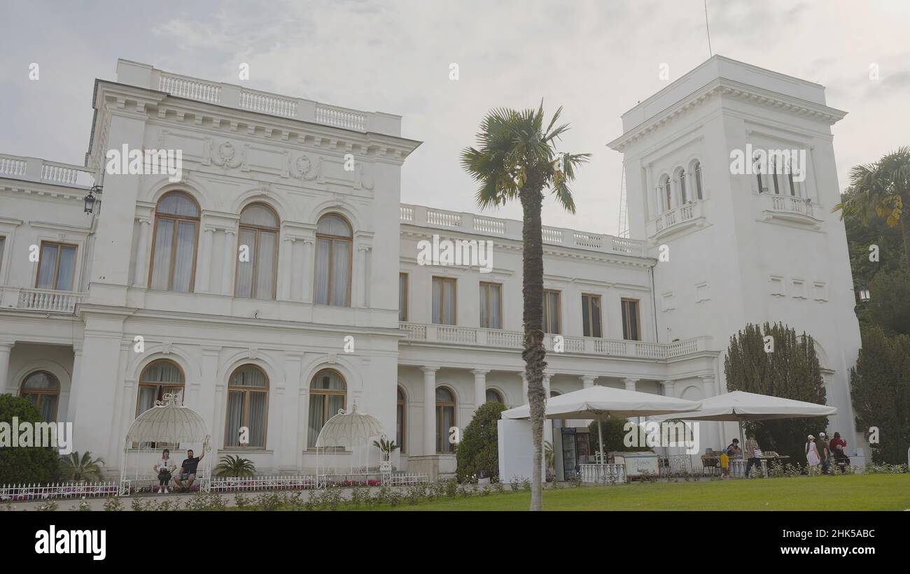 Facade of Livadia Palace in Crimea. Action. Beautiful facade of white ...