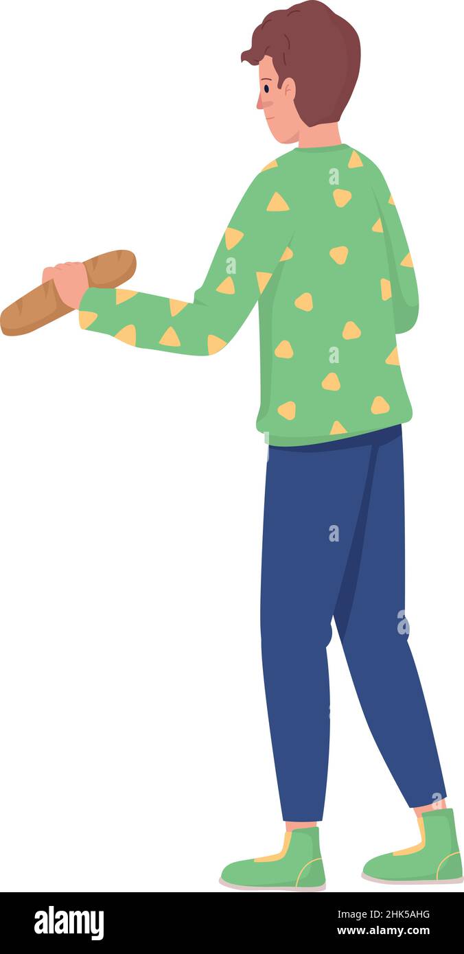 Man with baguette semi flat color vector character Stock Vector