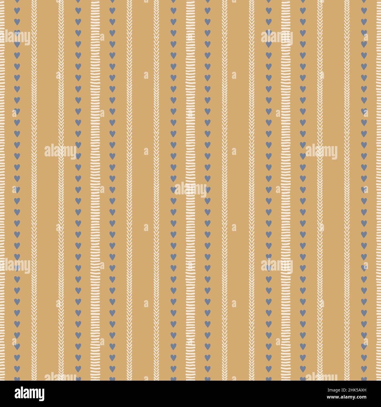 Seamless French country kitchen stripe fabric pattern print. Yellow white vertical striped background. Batik dye provence style rustic woven Stock Vector