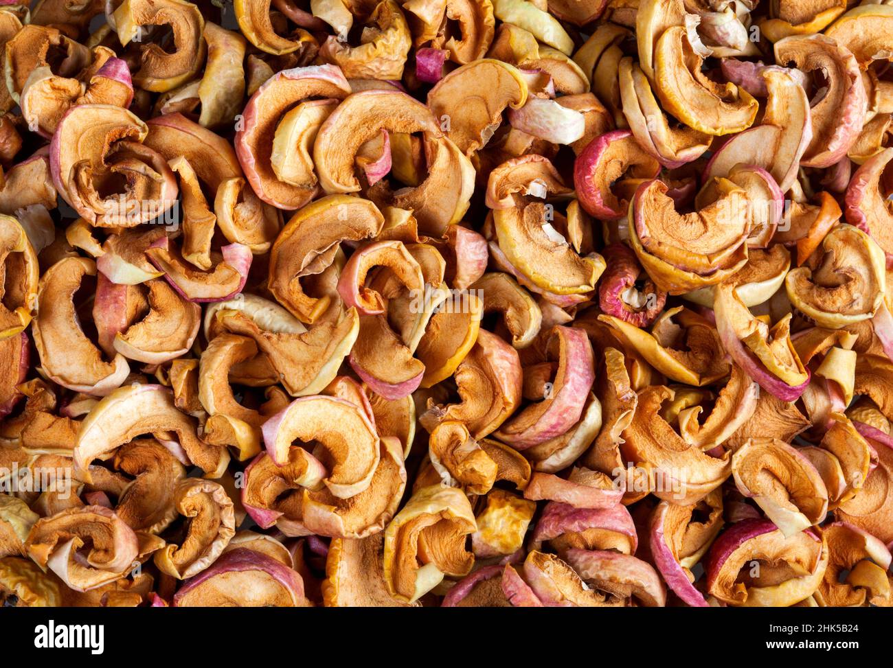 Dried natural sliced apple background, top view Stock Photo