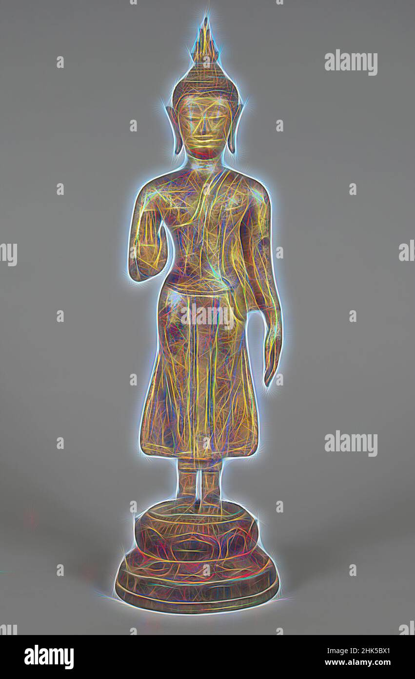 Inspired by Standing Buddha, Gilded bronze, polychrome, 18 7/8 x 5 1/2 x 5 in., 47.9 x 14 x 12.7 cm, bronze, Buddha, polychrome, Reimagined by Artotop. Classic art reinvented with a modern twist. Design of warm cheerful glowing of brightness and light ray radiance. Photography inspired by surrealism and futurism, embracing dynamic energy of modern technology, movement, speed and revolutionize culture Stock Photo