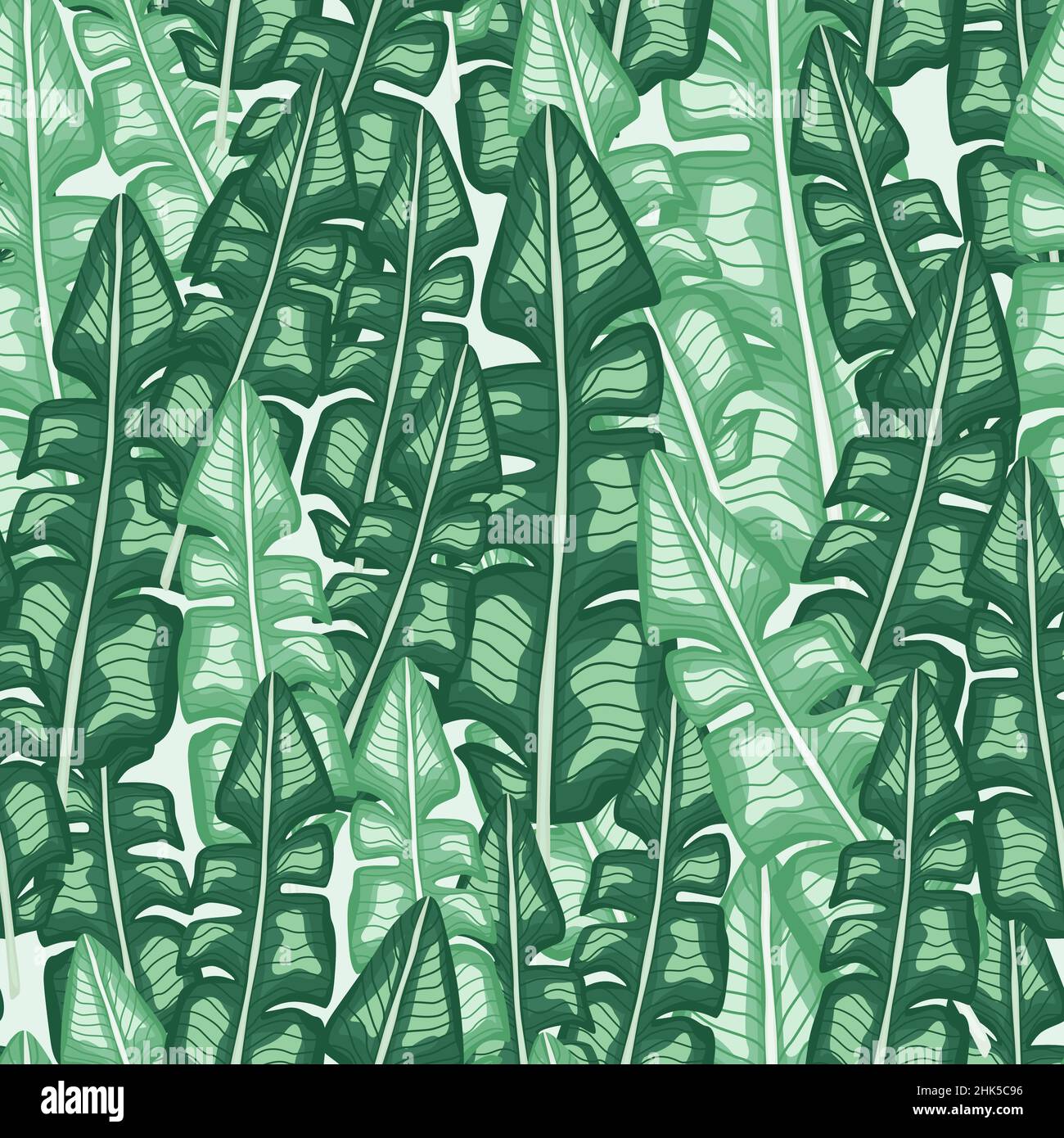 Hand drawn seamless pattern with decorative random banana palm leaves ...