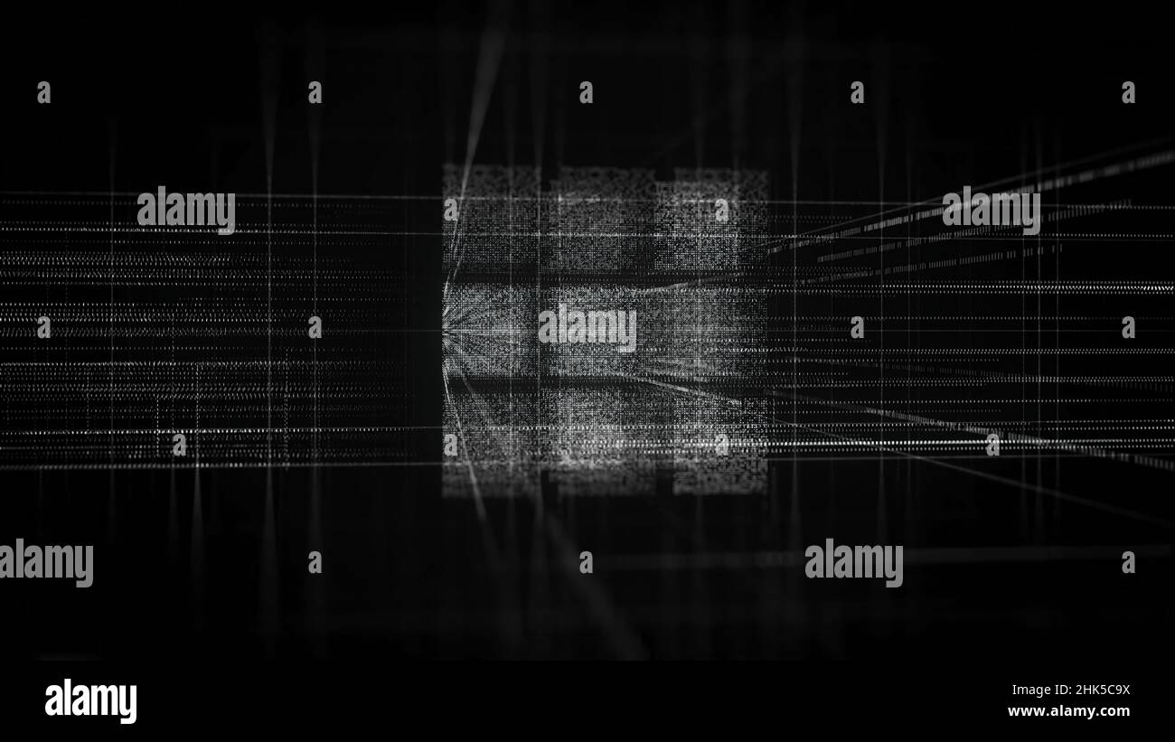 Computer projection of cube from laser lines. Animation. Laser