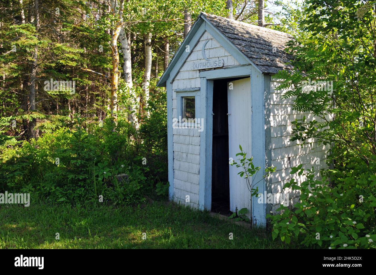 A wooden outhouse stands on the rural property in Lower Bedeque, Prince