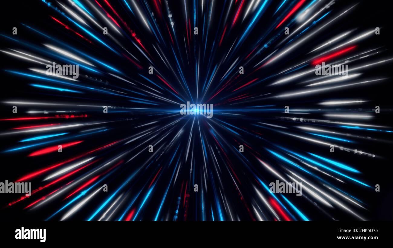 Wormhole in time and space with a blue light surrounded by millions of ...