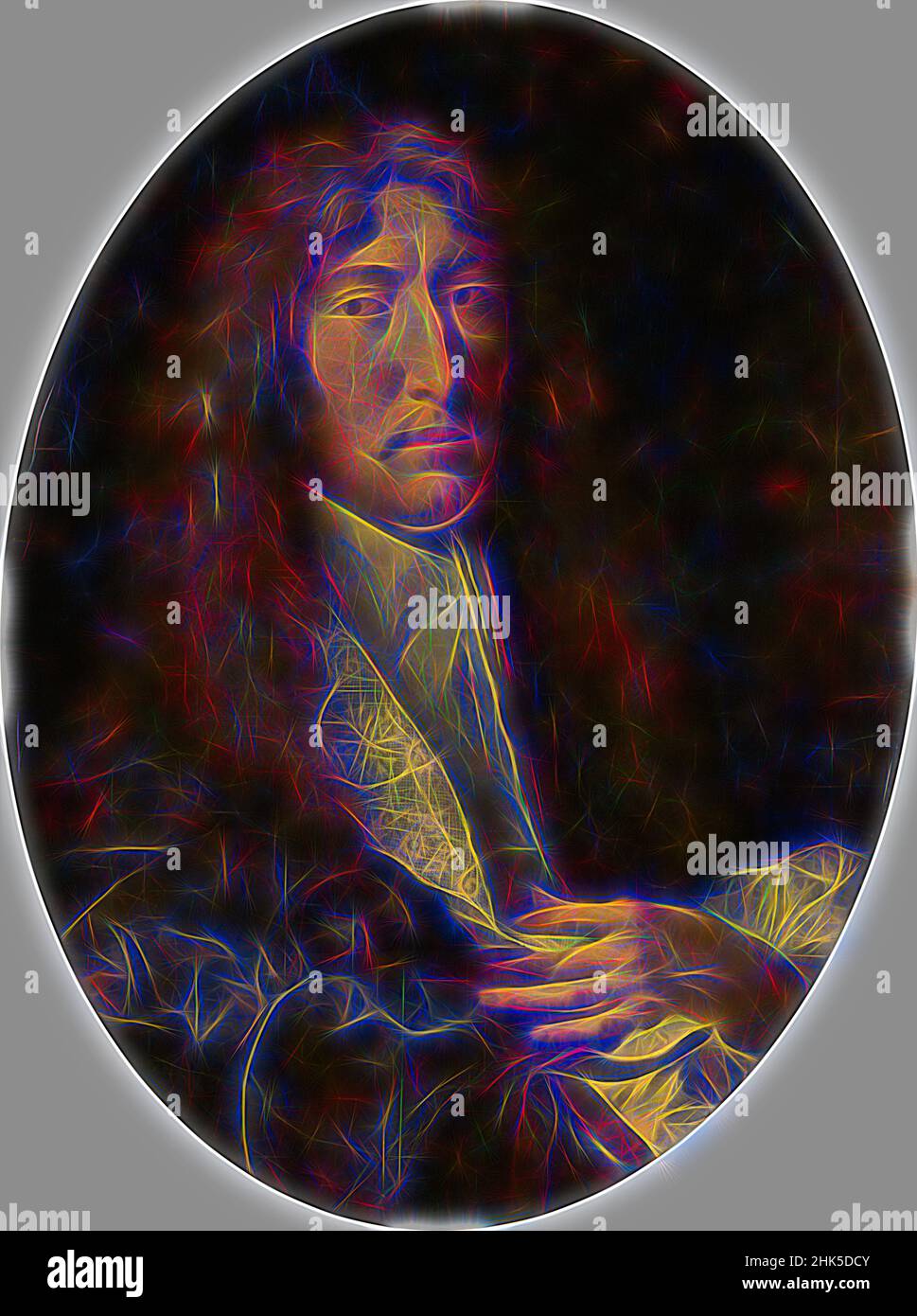 Inspired by Portrait of a man, Heinrich Dittmers, 1664, Reimagined by Artotop. Classic art reinvented with a modern twist. Design of warm cheerful glowing of brightness and light ray radiance. Photography inspired by surrealism and futurism, embracing dynamic energy of modern technology, movement, speed and revolutionize culture Stock Photo