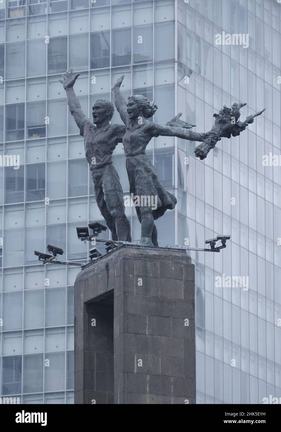 Jakarta, Indonesia-January 28, 2022: Welcome Statue or patung selamat datang to Hotel Indonesia Roundabout Stock Photo