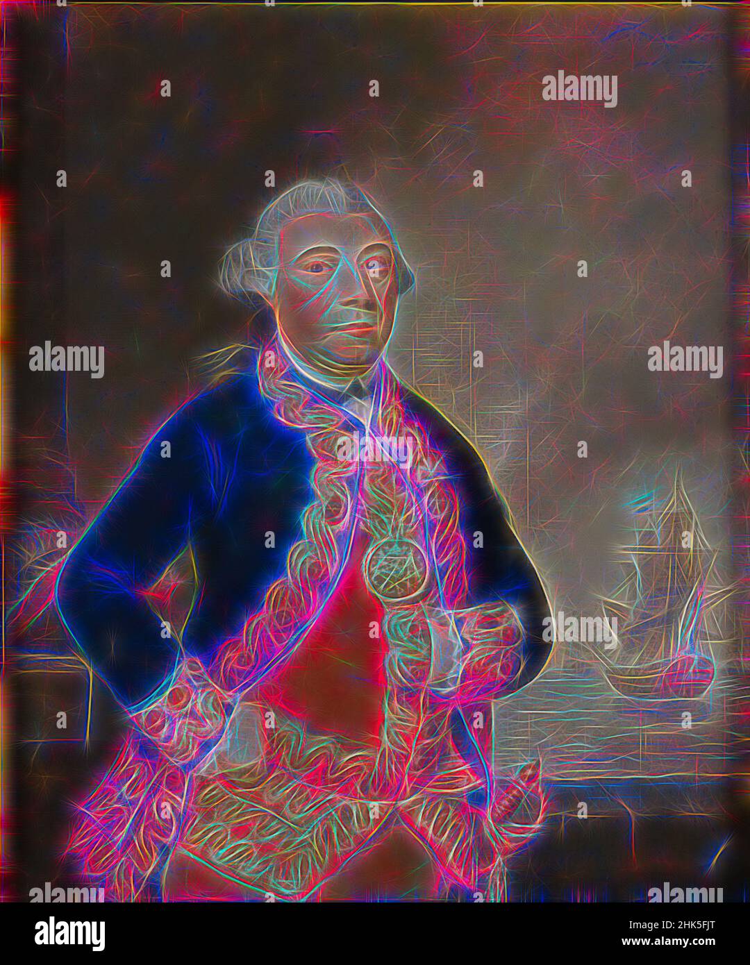 Inspired by Portrait of Johan Arnold Zoutman 1724-1793, Pieter Frederik de la Croix, 1781, Reimagined by Artotop. Classic art reinvented with a modern twist. Design of warm cheerful glowing of brightness and light ray radiance. Photography inspired by surrealism and futurism, embracing dynamic energy of modern technology, movement, speed and revolutionize culture Stock Photo
