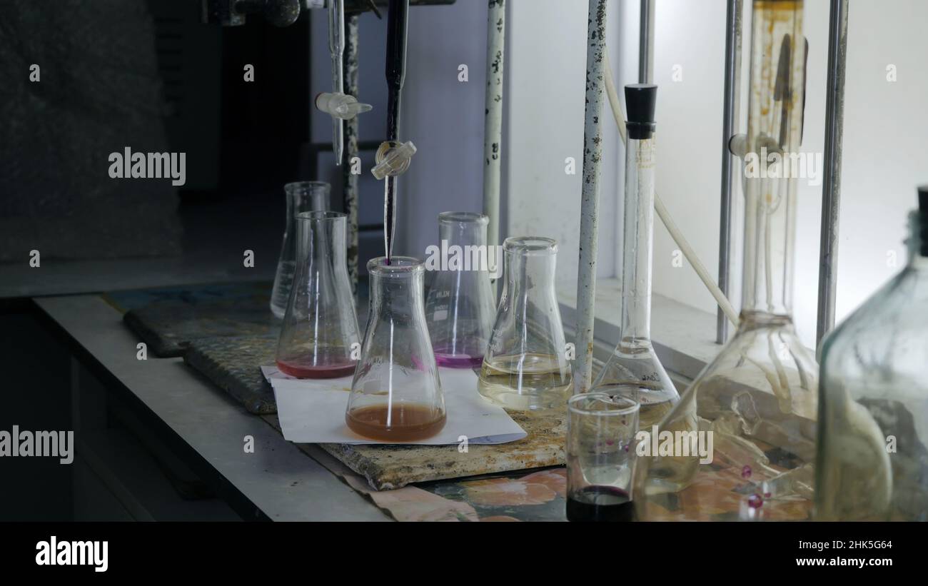 Flasks with reagents in the analytical Laboratory with