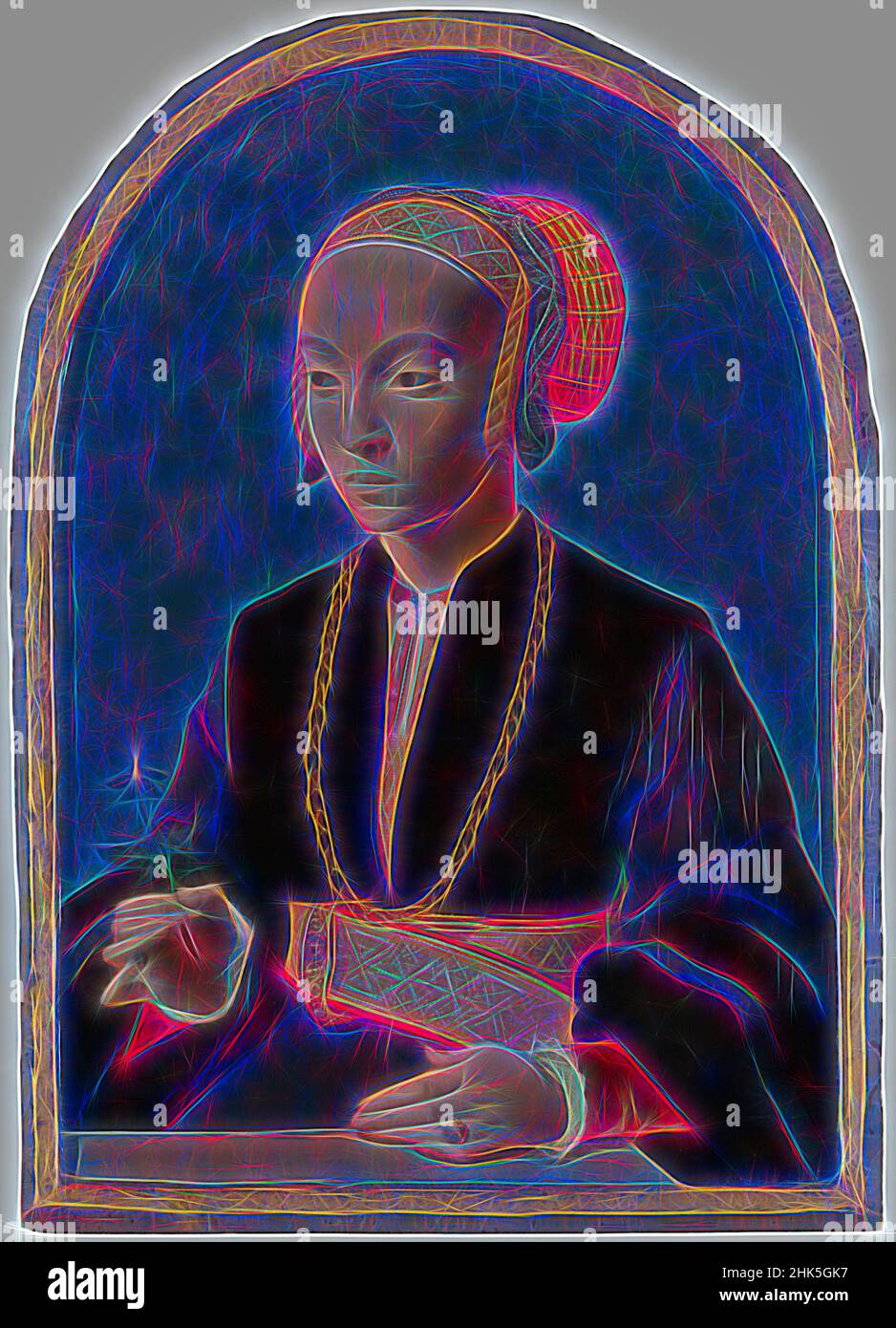Inspired by Portrait of Elisabeth Bellinghausen c. 1520- after 1570, Bartholomäus Bruyn de Oude, 1538 - 1539, Reimagined by Artotop. Classic art reinvented with a modern twist. Design of warm cheerful glowing of brightness and light ray radiance. Photography inspired by surrealism and futurism, embracing dynamic energy of modern technology, movement, speed and revolutionize culture Stock Photo