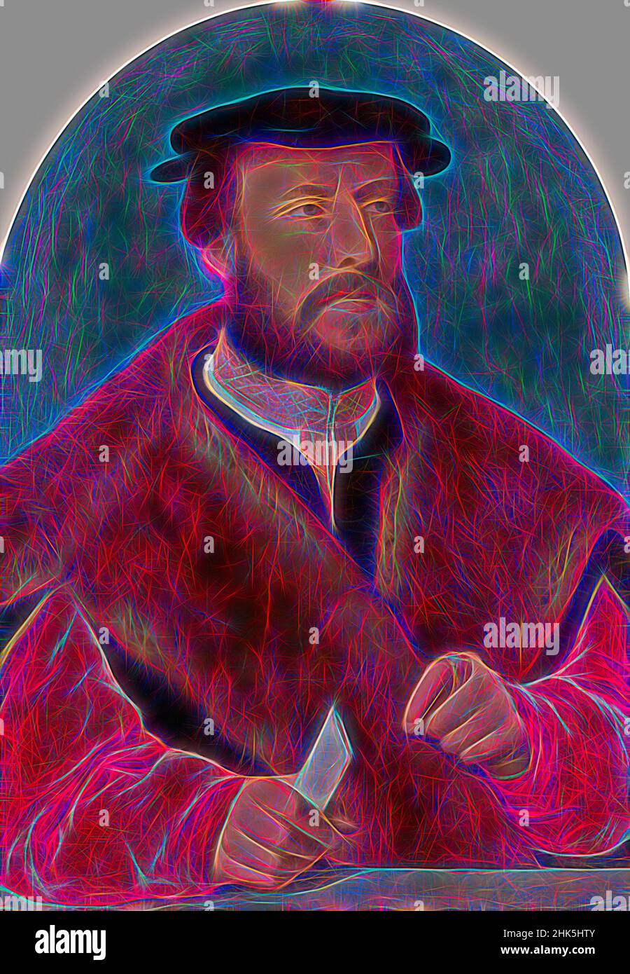 Inspired by Portrait of Jakob Omphalius 1500-1567, Bartholomäus Bruyn de Oude, 1538 - 1539, Reimagined by Artotop. Classic art reinvented with a modern twist. Design of warm cheerful glowing of brightness and light ray radiance. Photography inspired by surrealism and futurism, embracing dynamic energy of modern technology, movement, speed and revolutionize culture Stock Photo