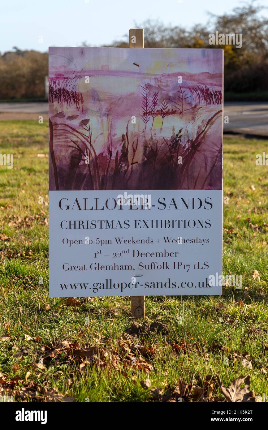 Poster advert for Galloper-Sands Christmas art exhibition, Great Glemham, Suffolk, England, UK Stock Photo