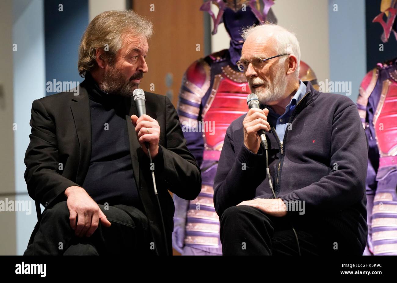 L-R Cast members, Ian Beattie and Ian McElhinney take part in a press conference during a preview day of the Game of Thrones Studio Tour at the Linen Mill Studios in Banbridge, Northern Ireland, which opens to the public on February, 4th. Picture date: Wednesday February 2, 2022. Stock Photo
