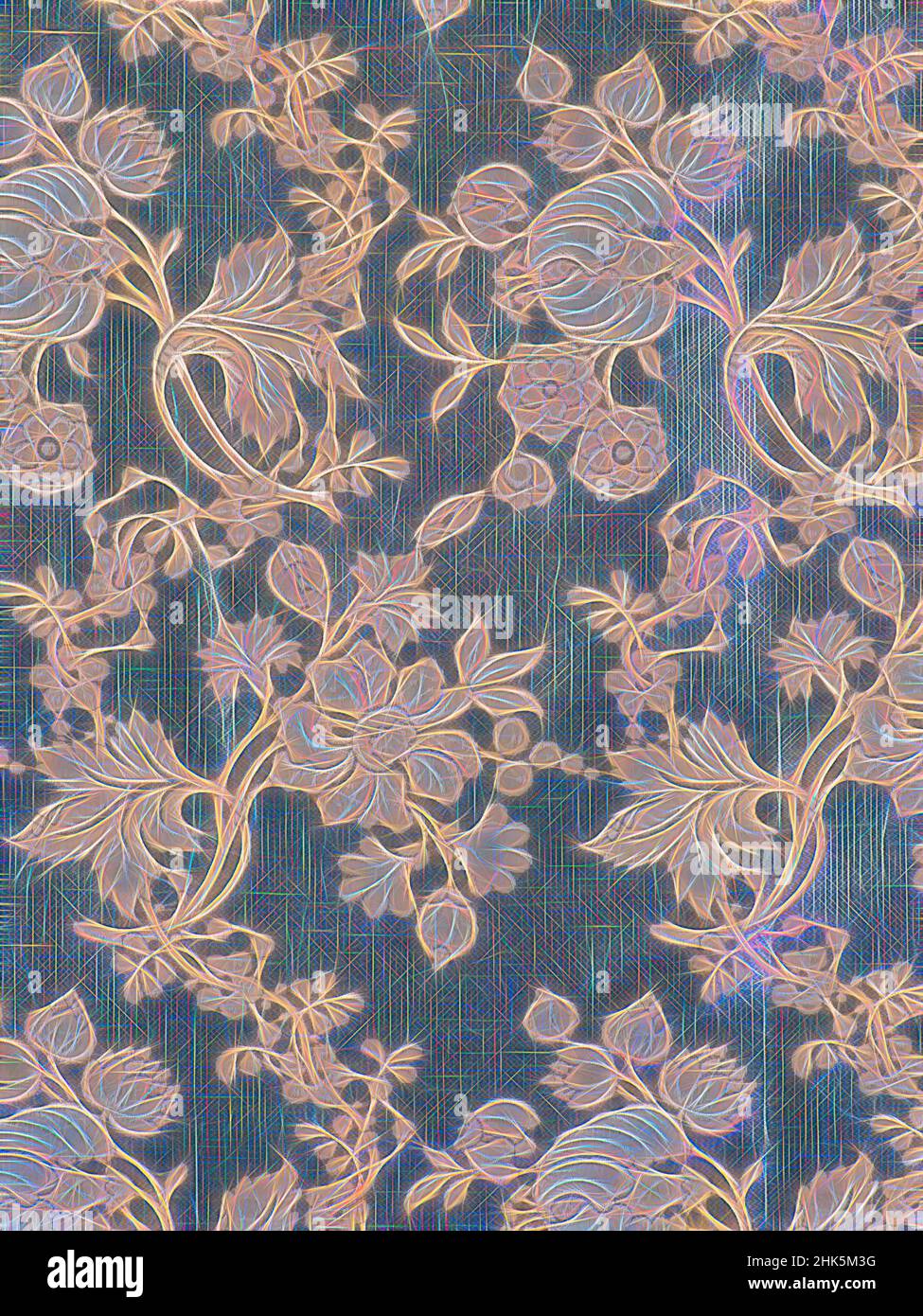 Inspired by Textile, Anna Maria Garthwaite, English, 1688–1763, woven by John Sabatier, English, 1712-13–1780, 1752, Silk, Made in London, Greater London, England, Europe, Textiles, 19 × 35 in. (48.3 × 88.9 cm, Reimagined by Artotop. Classic art reinvented with a modern twist. Design of warm cheerful glowing of brightness and light ray radiance. Photography inspired by surrealism and futurism, embracing dynamic energy of modern technology, movement, speed and revolutionize culture Stock Photo